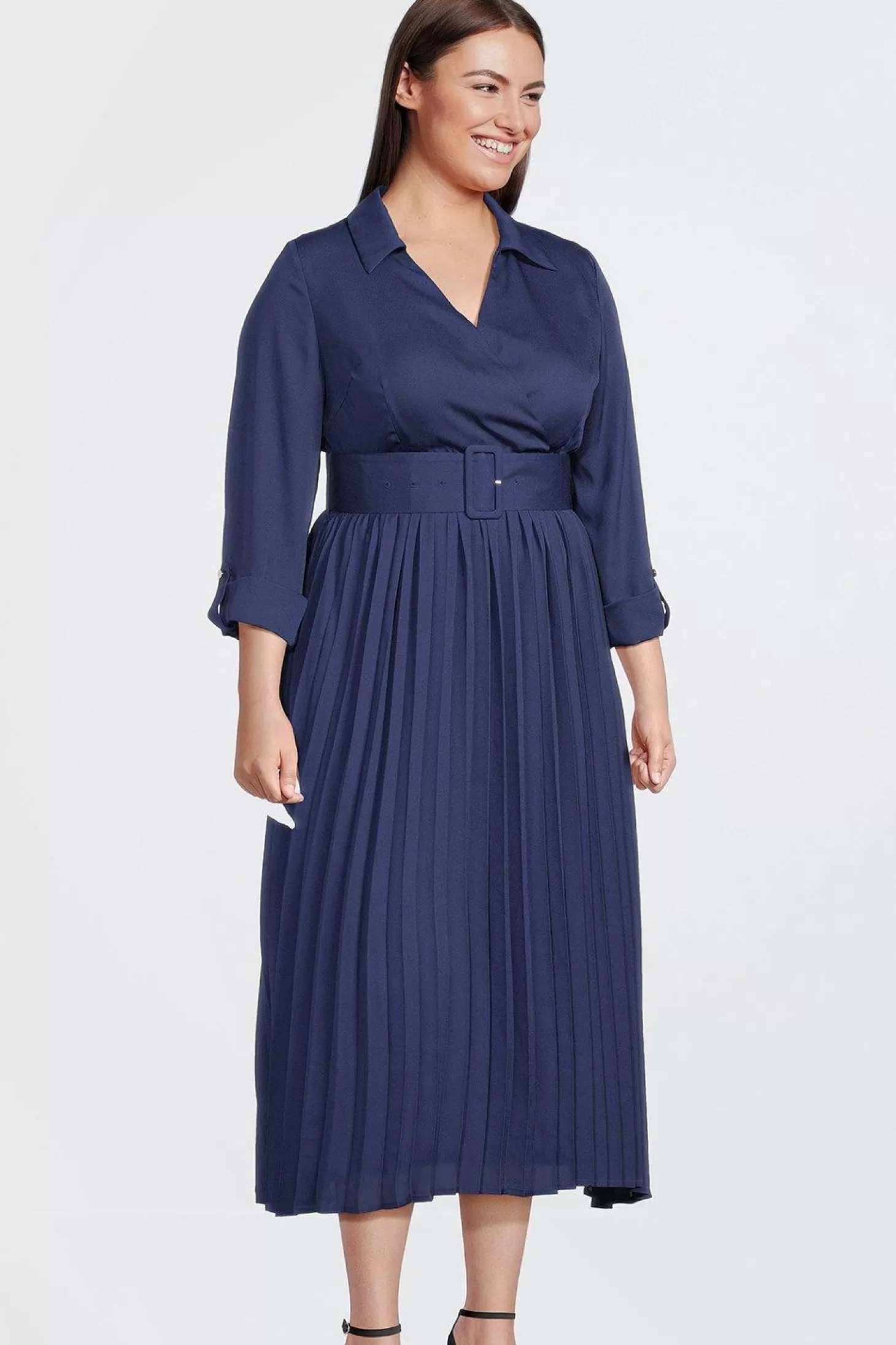 Karen Millen Plus Size Pleated Georgette Belted Woven Maxi Dress