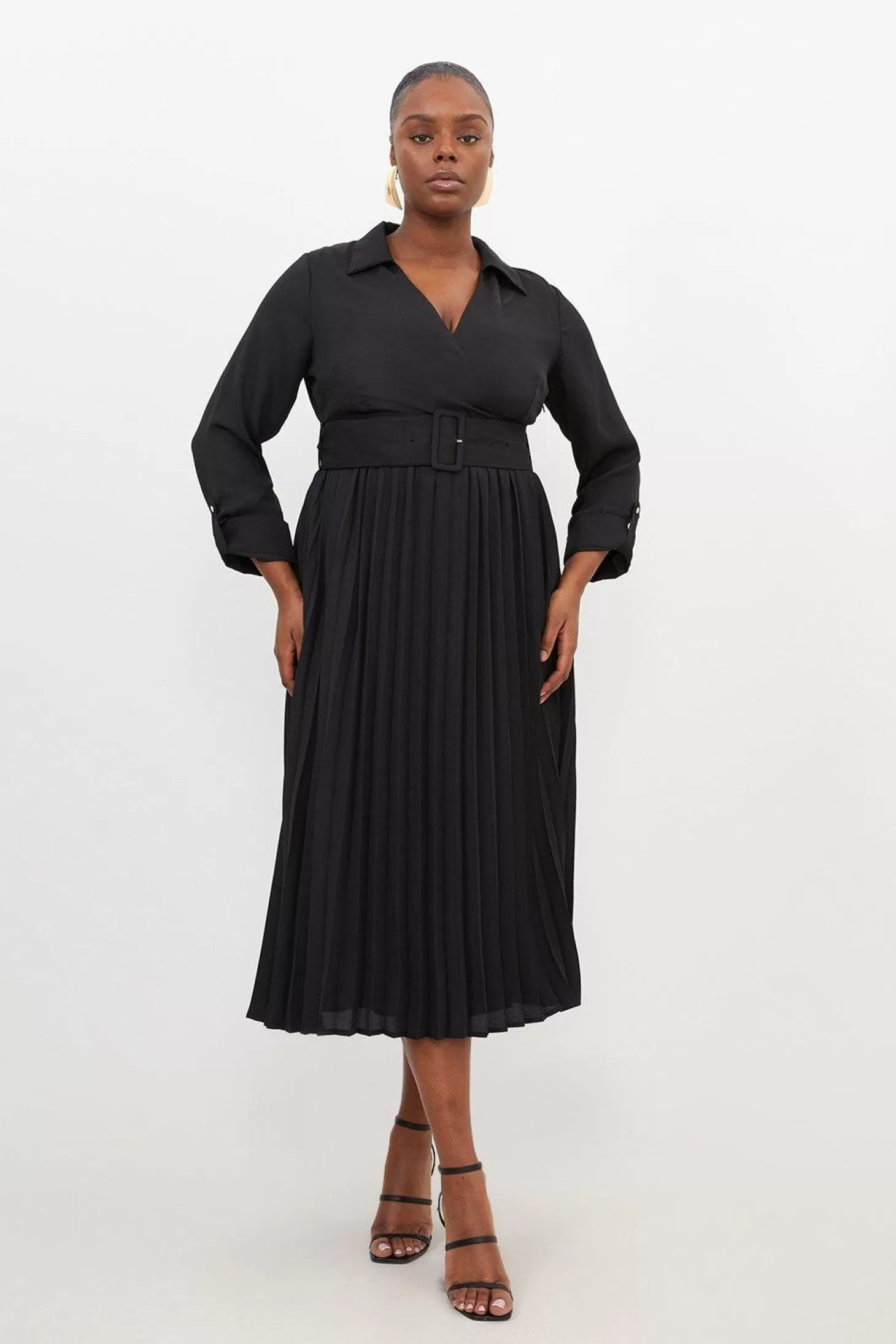 Karen Millen Plus Size Pleated Georgette Woven Midi Dress