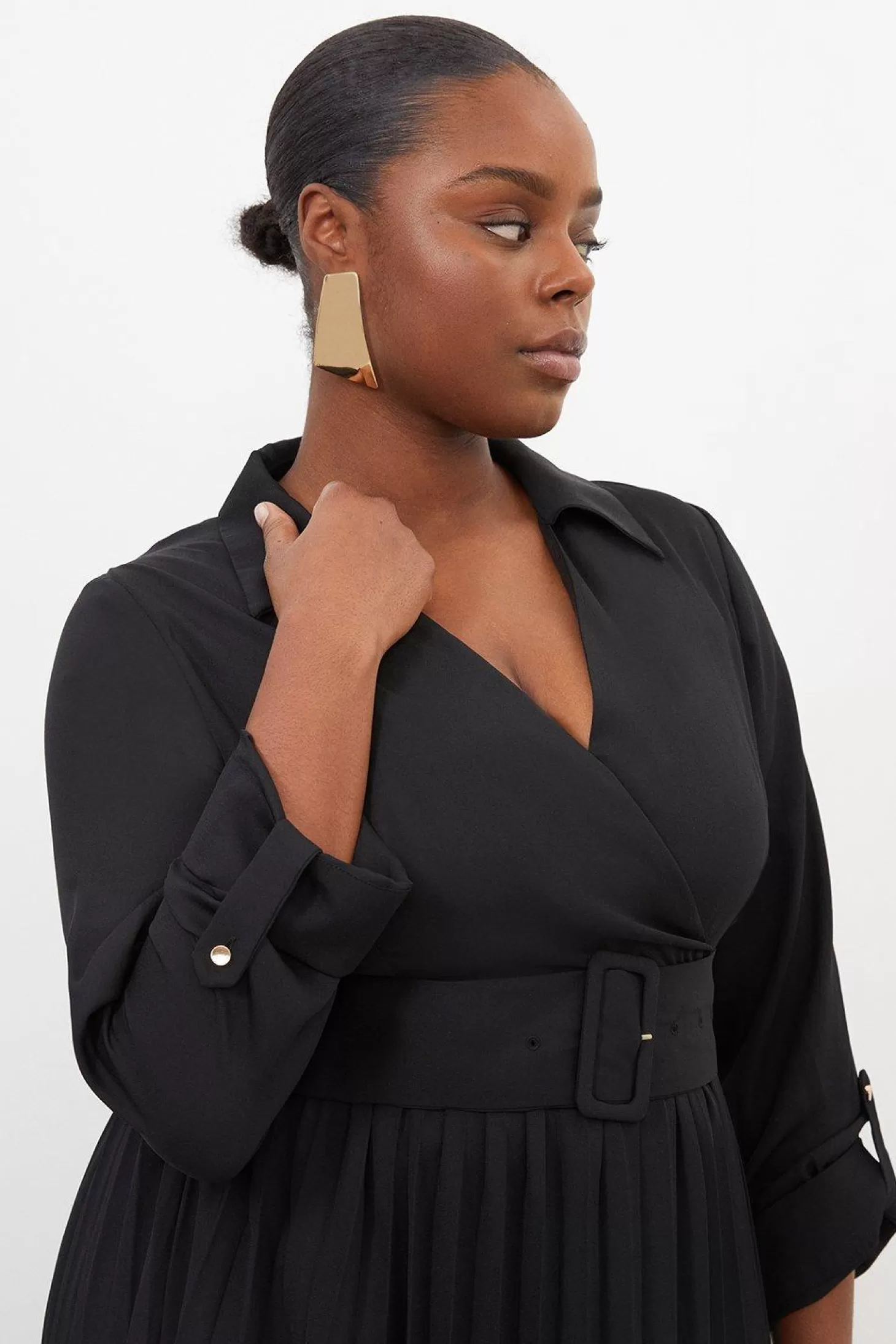 Karen Millen Plus Size Pleated Georgette Woven Midi Dress