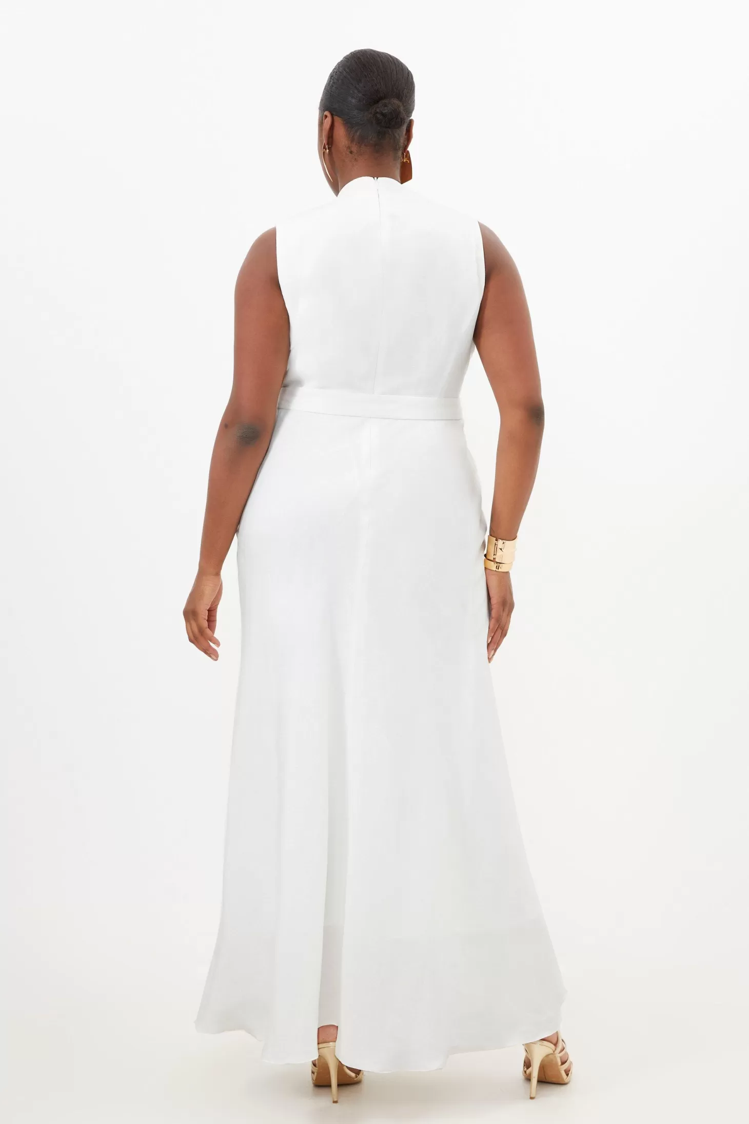 Karen Millen Plus Size Premium Tailored Linen Notch Neck Belted Dress
