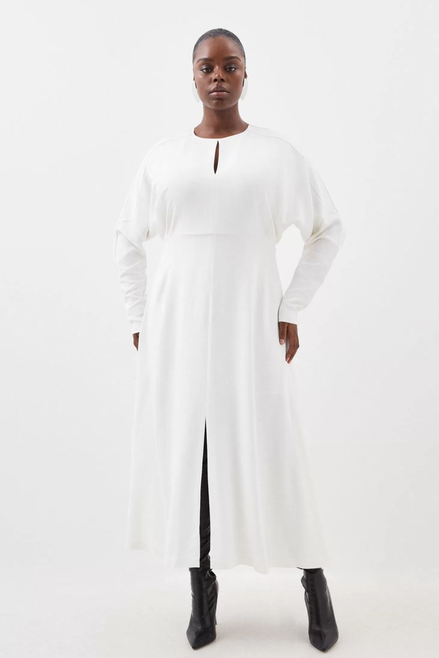Karen Millen Plus Size Premium Viscose Crepe Long Sleeve Woven Midi Dress