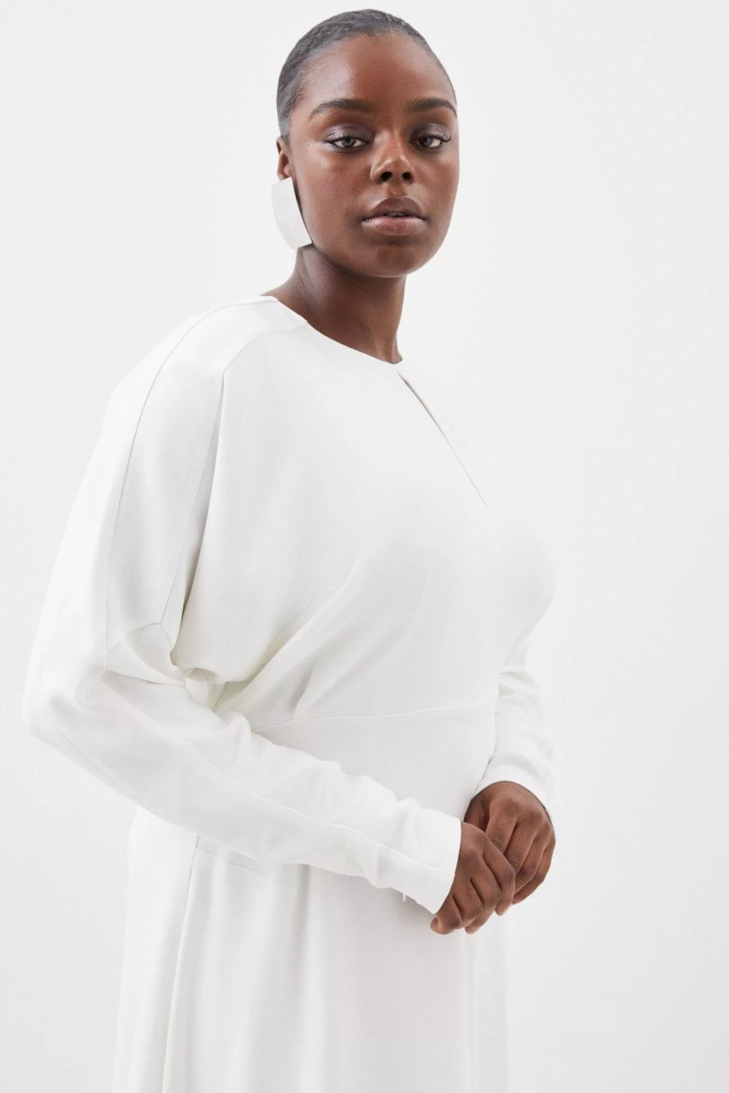 Karen Millen Plus Size Premium Viscose Crepe Long Sleeve Woven Midi Dress