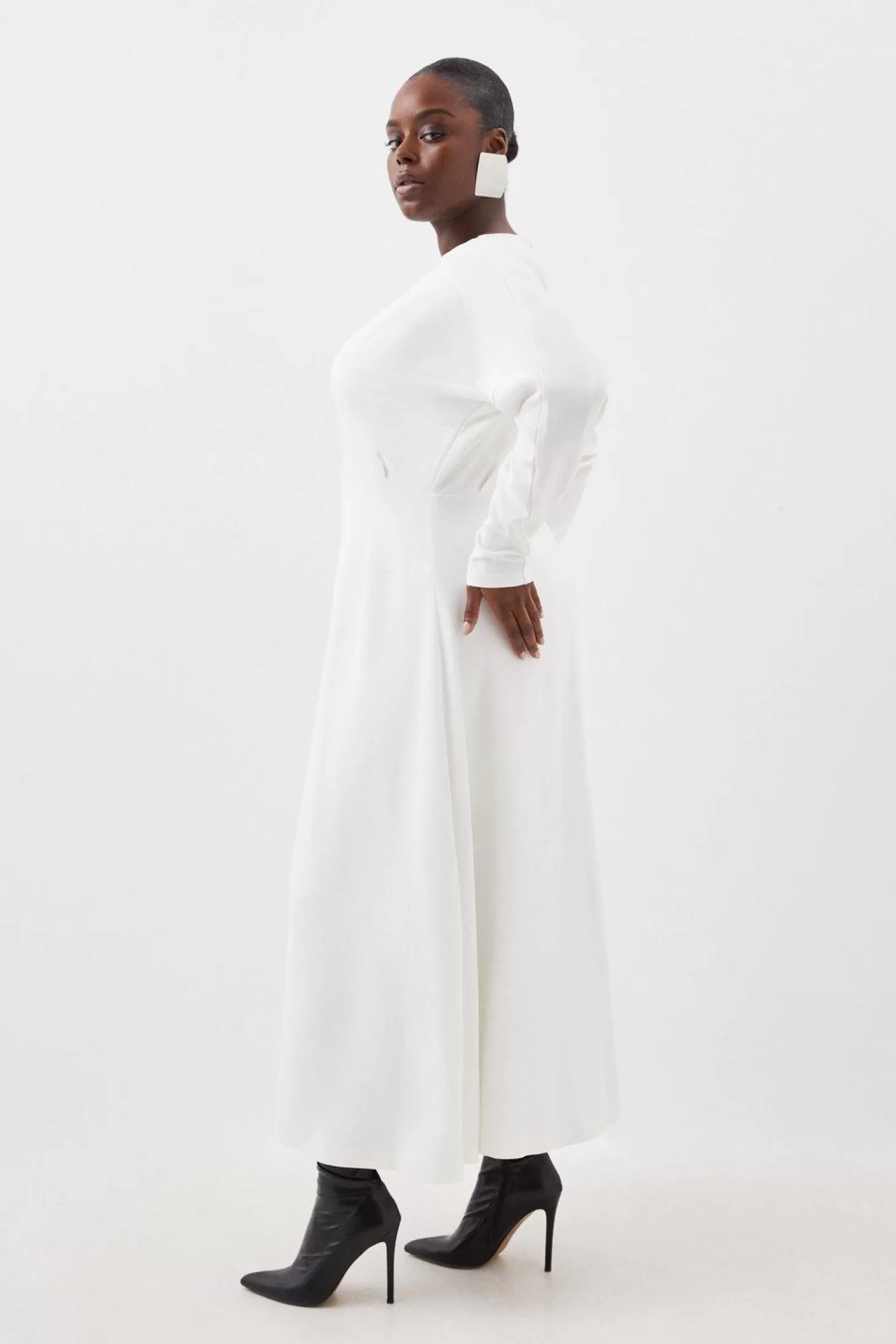 Karen Millen Plus Size Premium Viscose Crepe Long Sleeve Woven Midi Dress