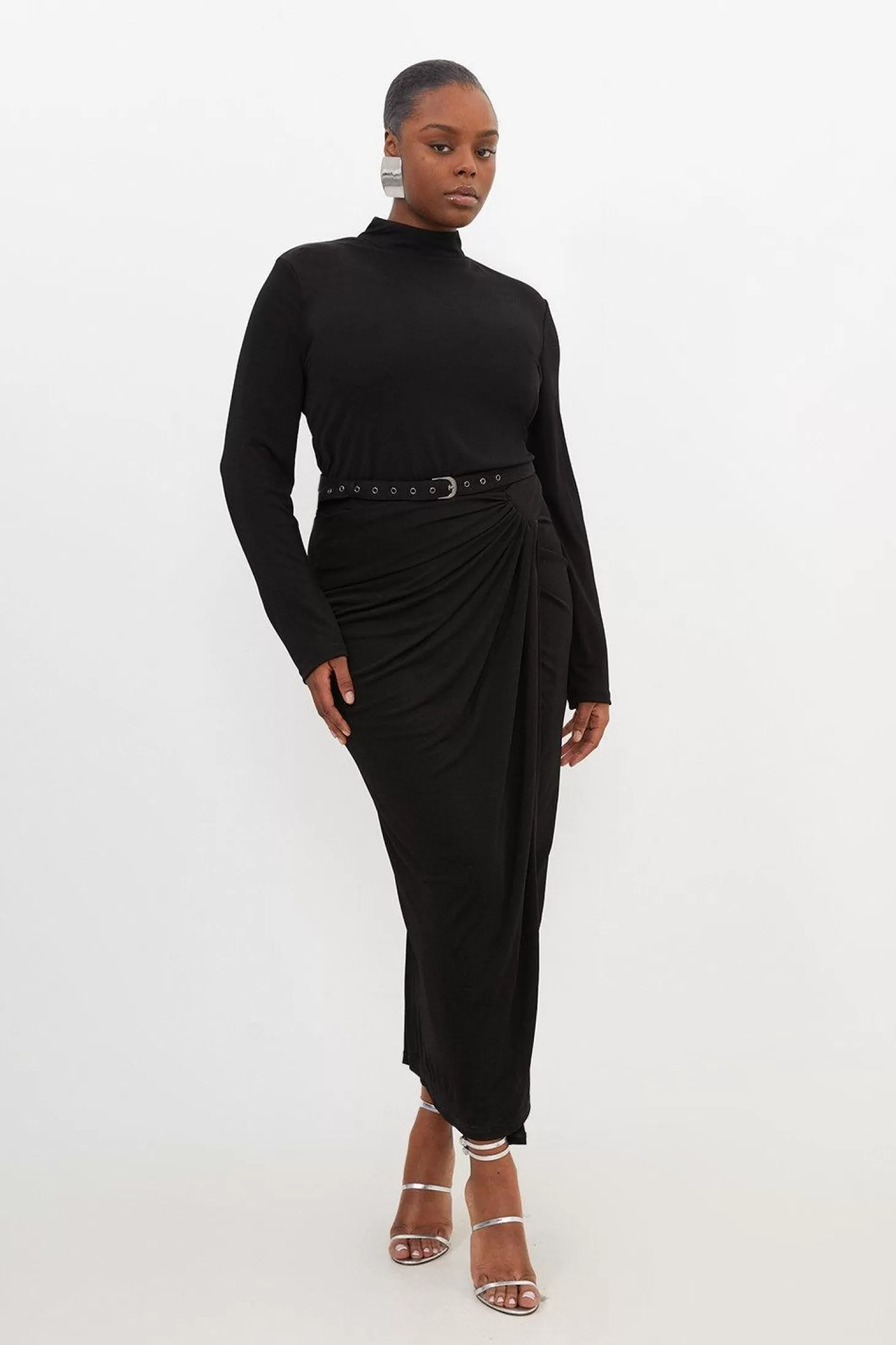 Karen Millen Plus Size Premium Viscose Jersey Ruched Maxi Dress