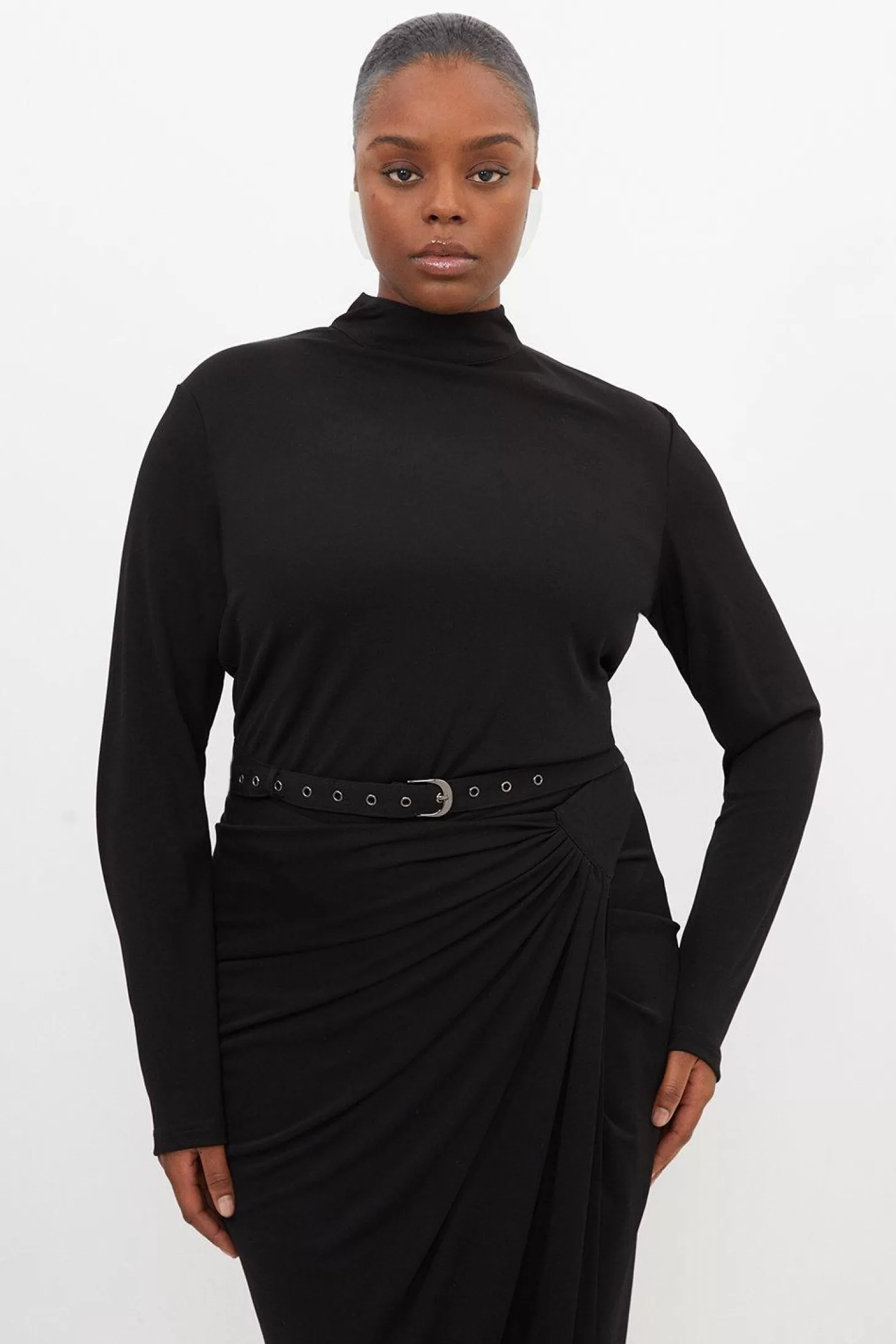 Karen Millen Plus Size Premium Viscose Jersey Ruched Maxi Dress