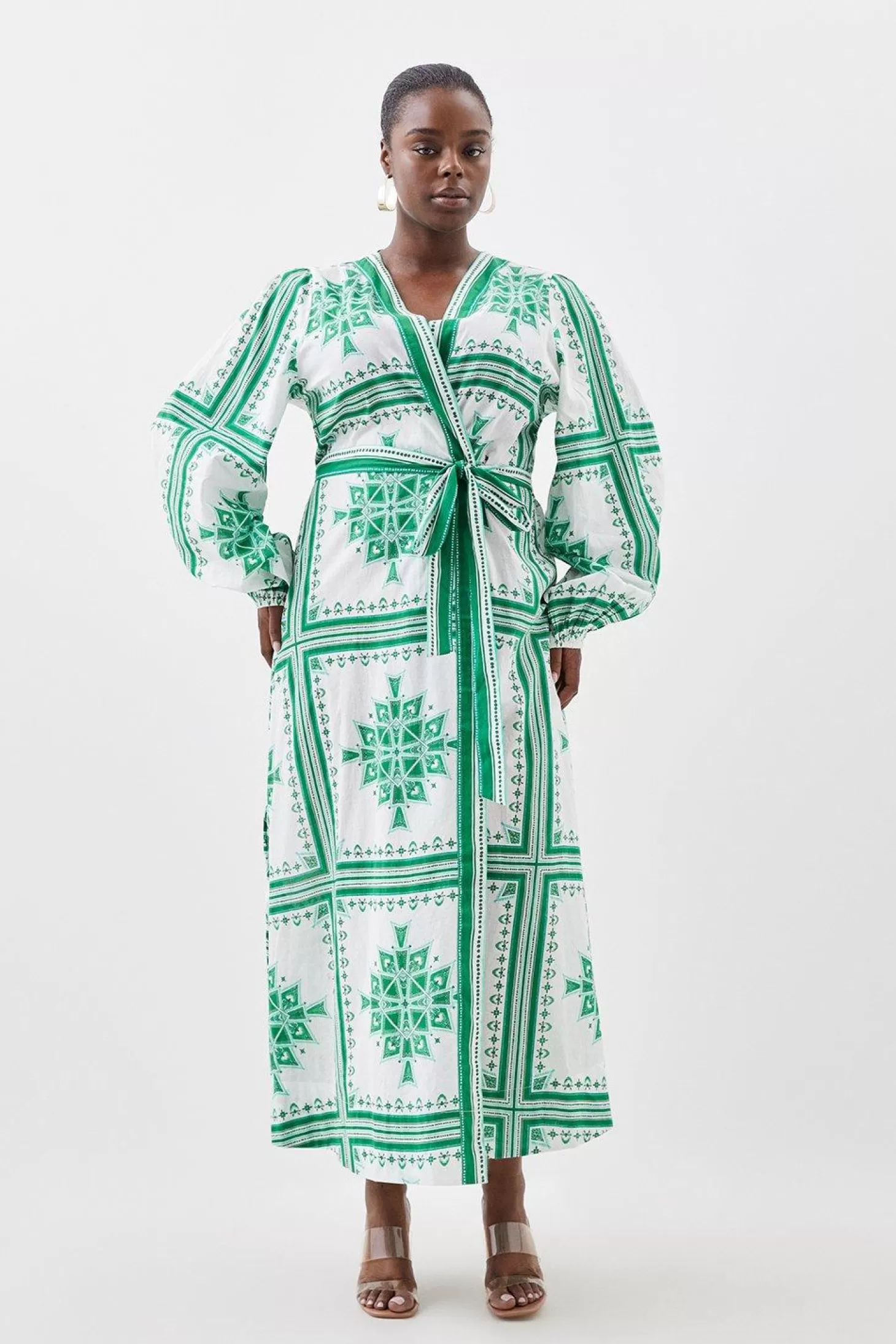 Karen Millen Plus Size Printed Cotton Voile Maxi Beach Dress