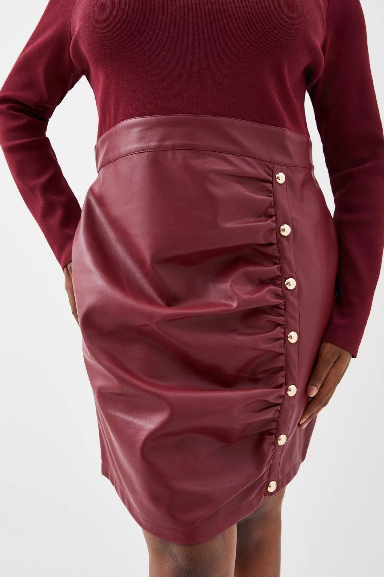 Karen Millen Plus Size Pu Knit Ruched Skirt Midi Dress
