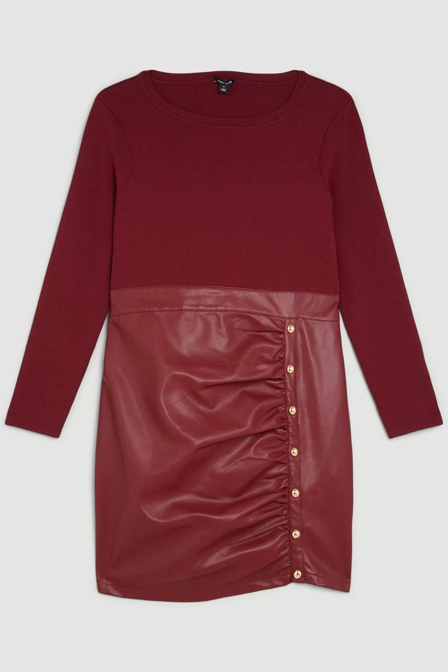 Karen Millen Plus Size Pu Knit Ruched Skirt Midi Dress