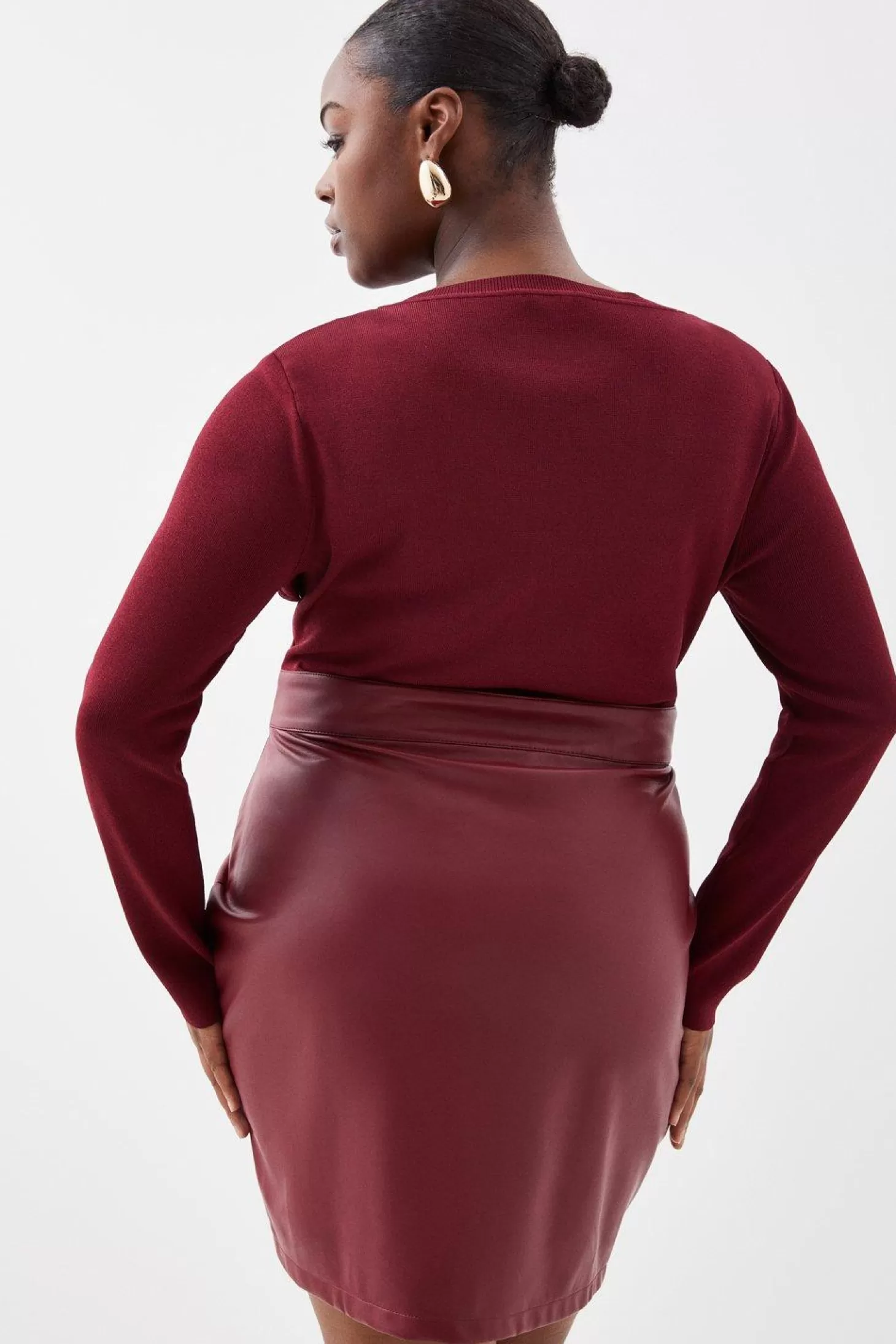 Karen Millen Plus Size Pu Knit Ruched Skirt Midi Dress