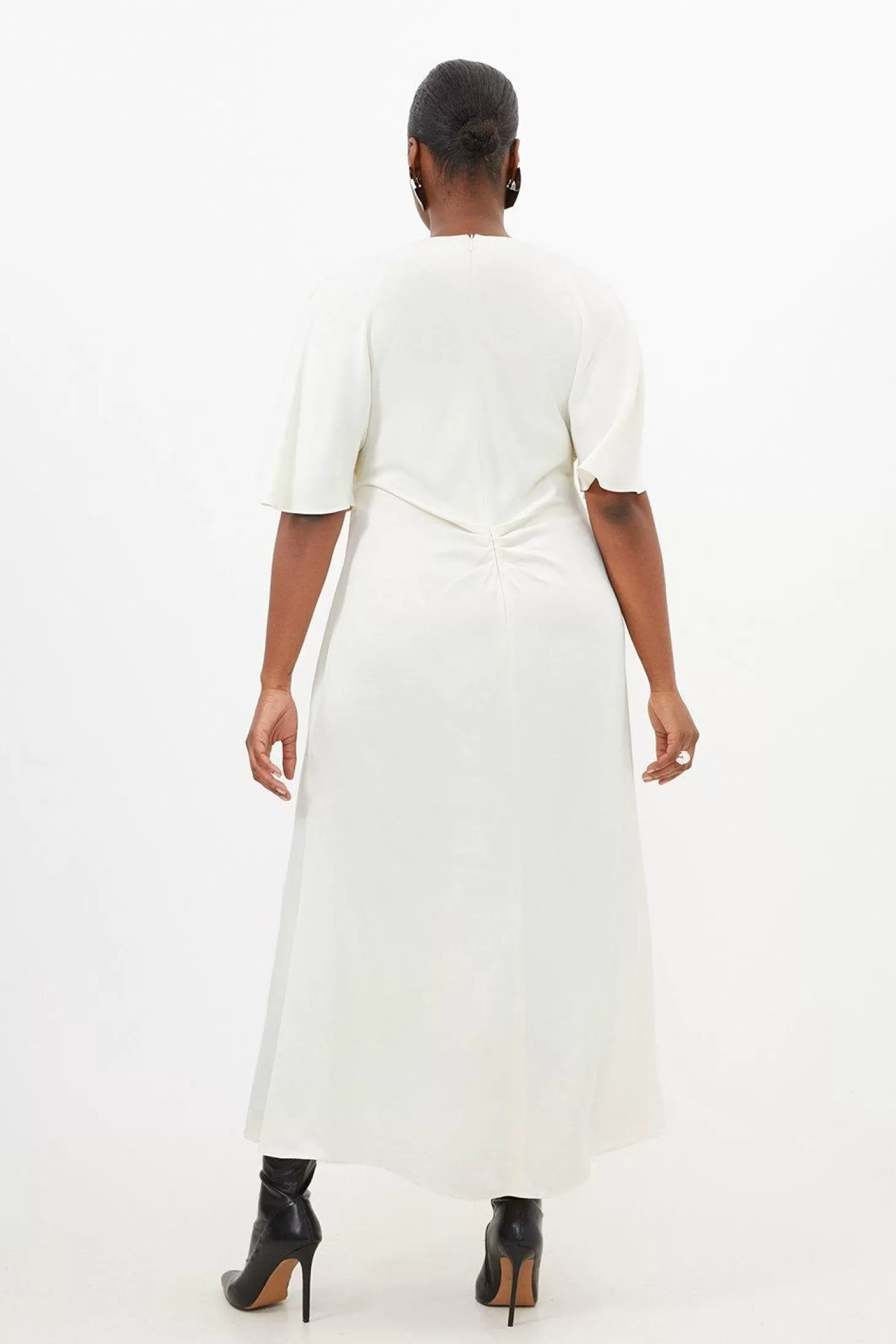 Karen Millen Plus Size Satin Crepe Woven Angel Sleeve Midi Dress