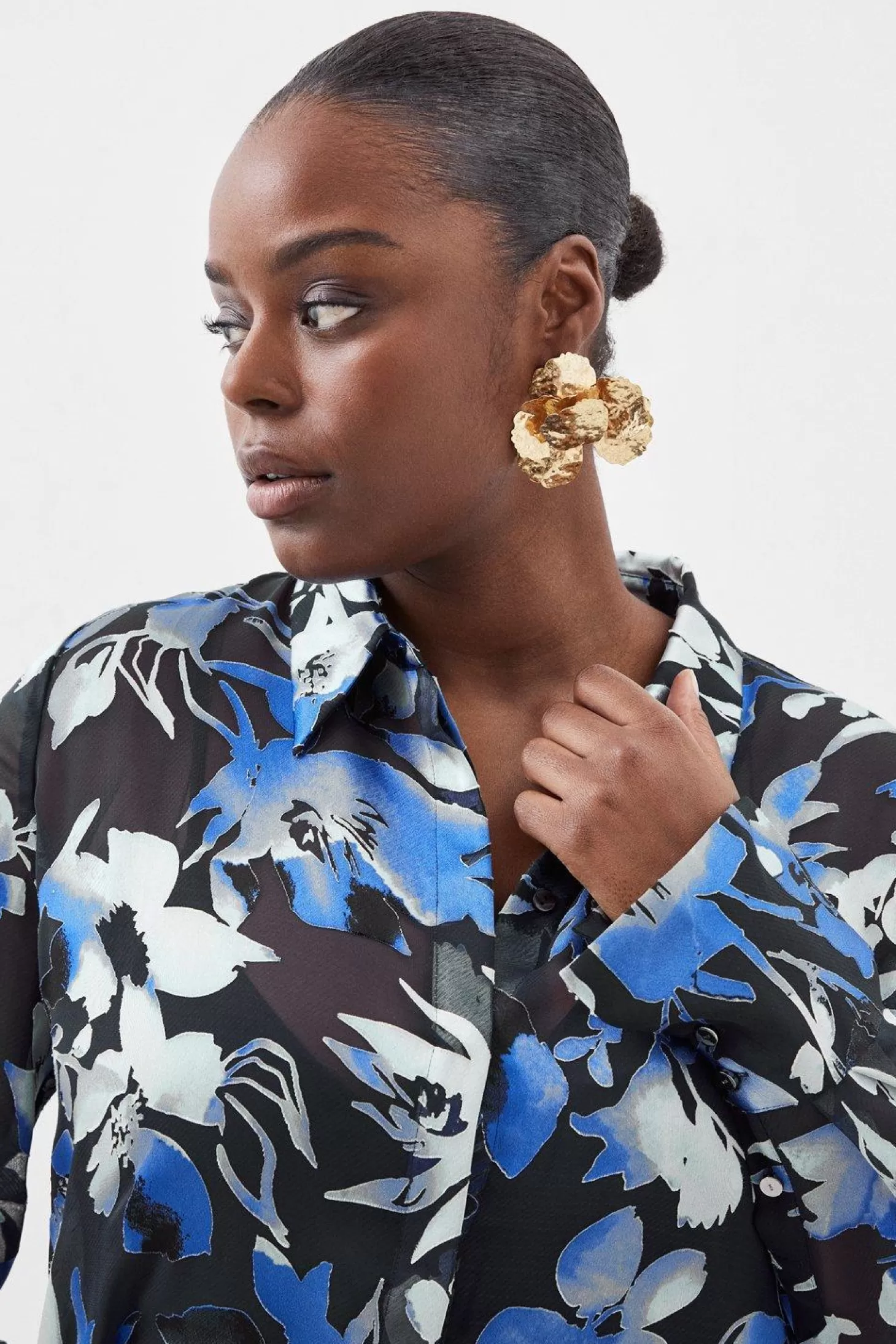 Karen Millen Plus Size Satin Floral Devore Woven Shirt