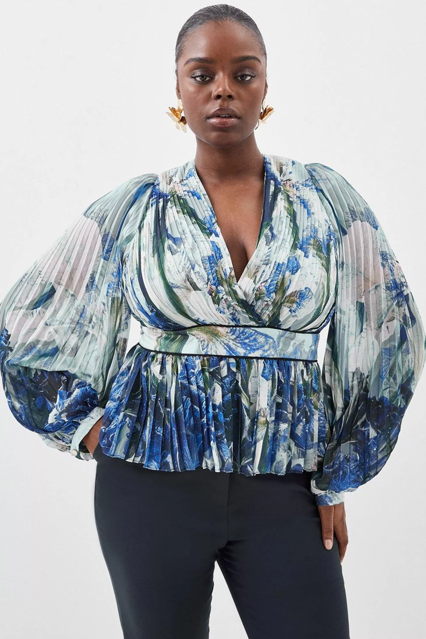 Karen Millen Plus Size Scattered Print Pleated Blouse