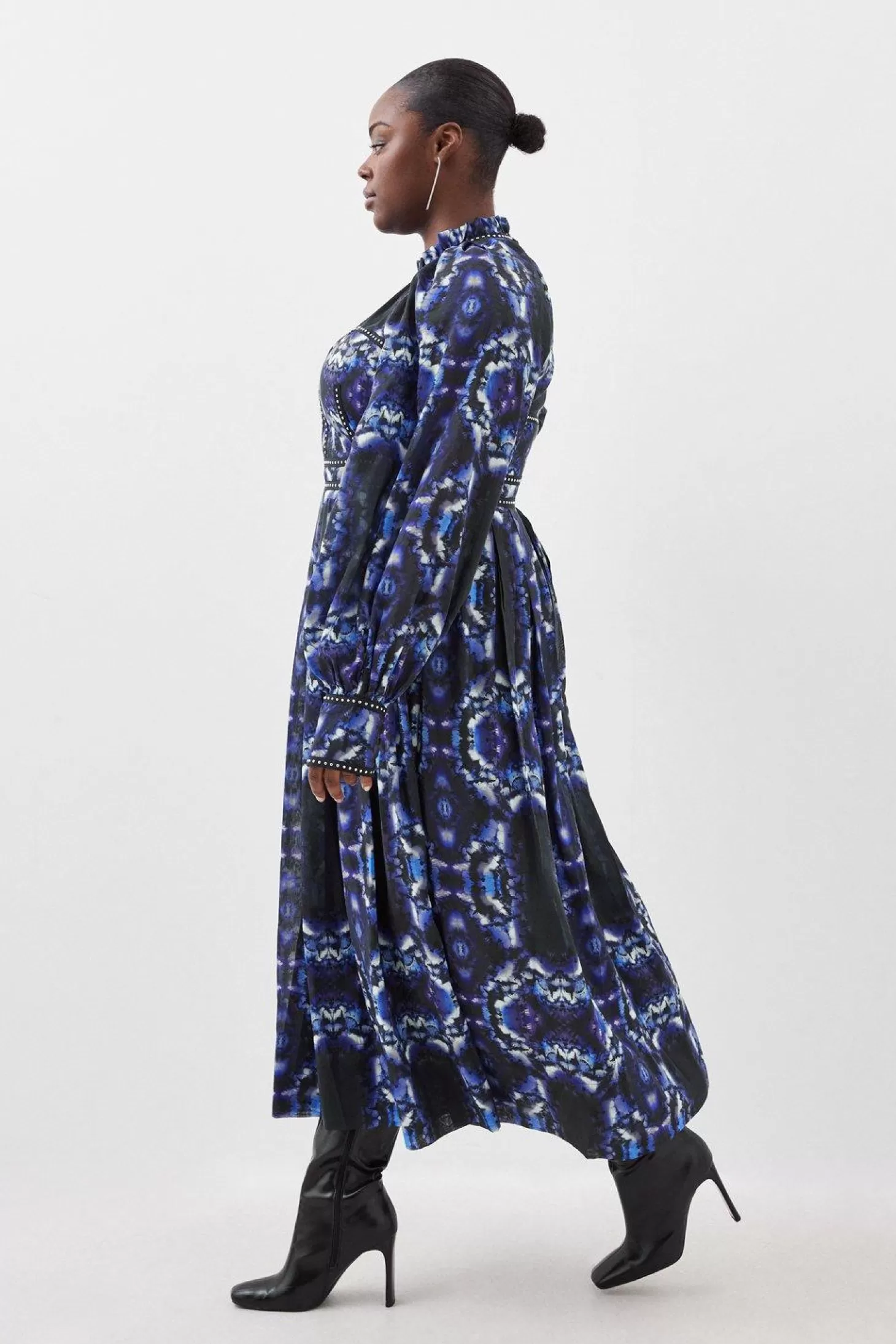 Karen Millen Plus Size Silk Cotton Border Print Woven Midi Dress