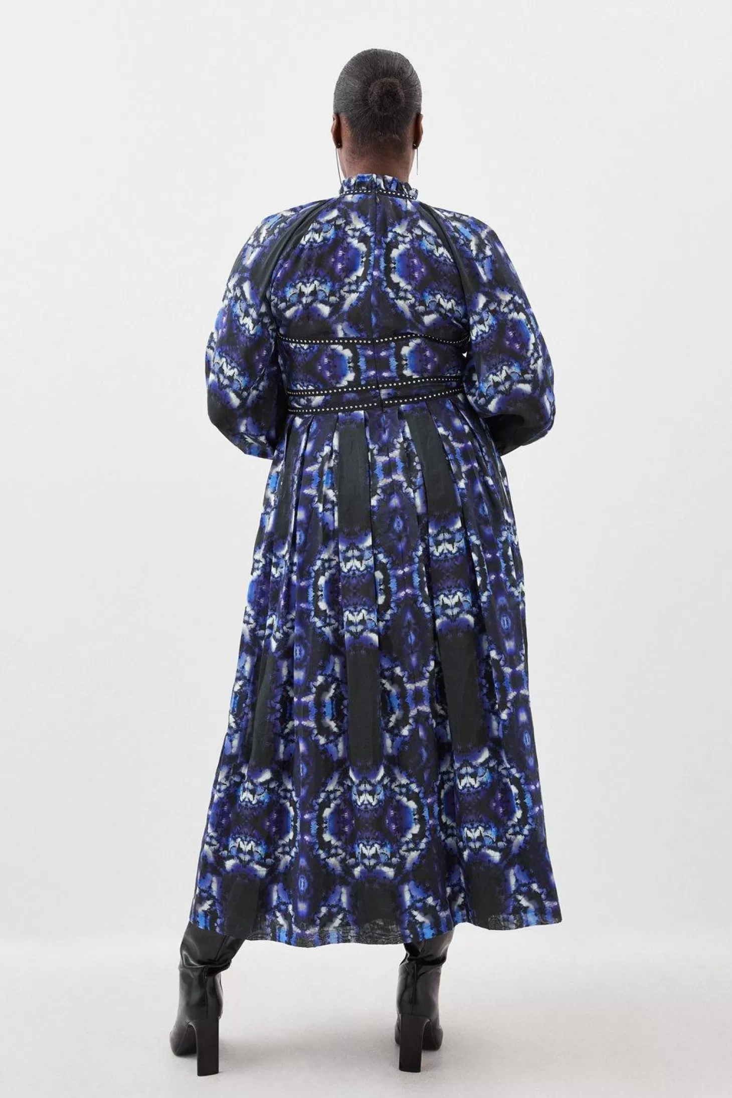 Karen Millen Plus Size Silk Cotton Border Print Woven Midi Dress