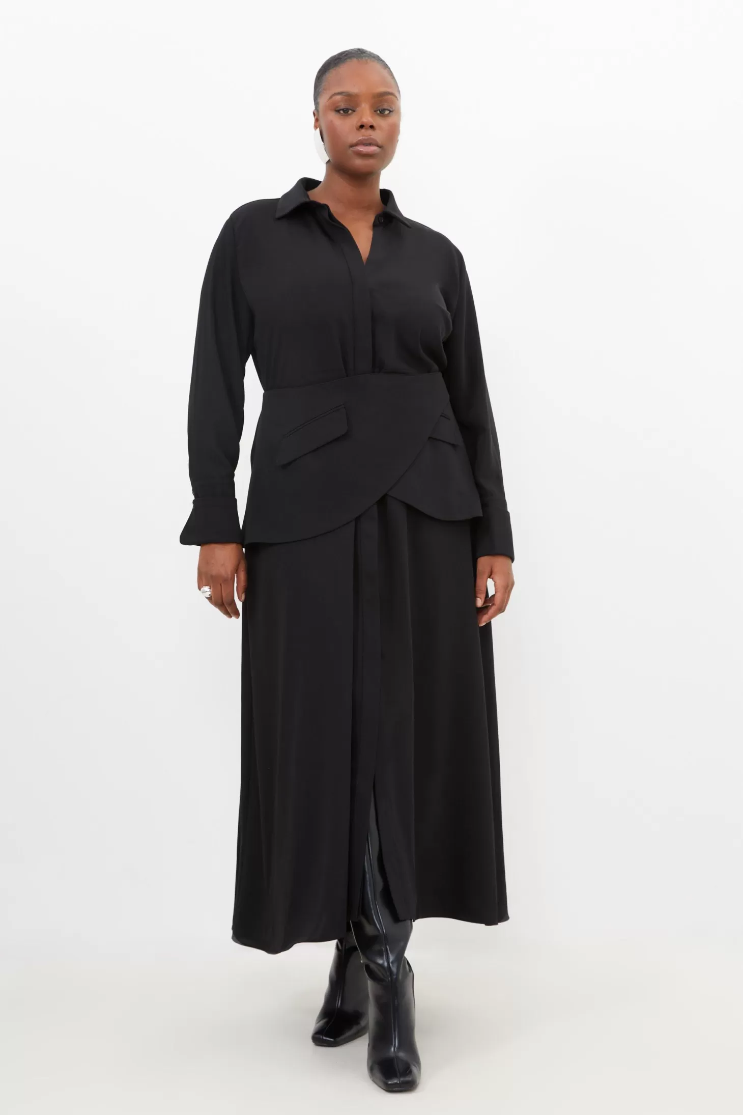 Karen Millen Plus Size Soft Tailored Belted Maxi Shirt Dress
