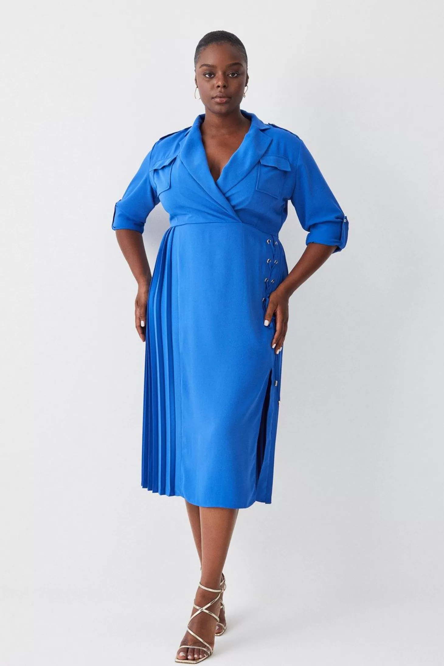Karen Millen Plus Size Soft Tailored Lace Up Pleated Shirt Dress