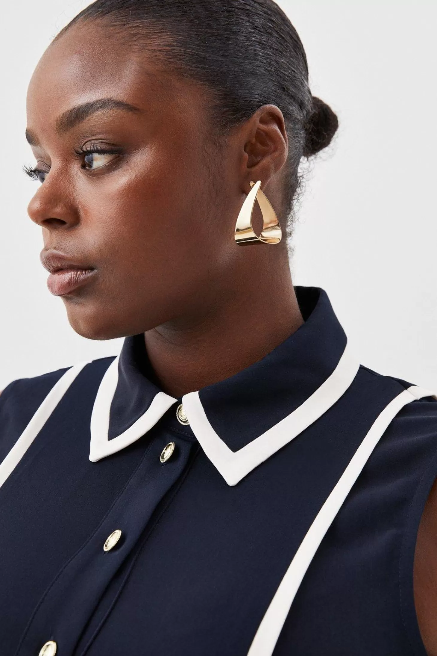 Karen Millen Plus Size Soft Tailored Pipe Detail Sleeveless Shirt Dress
