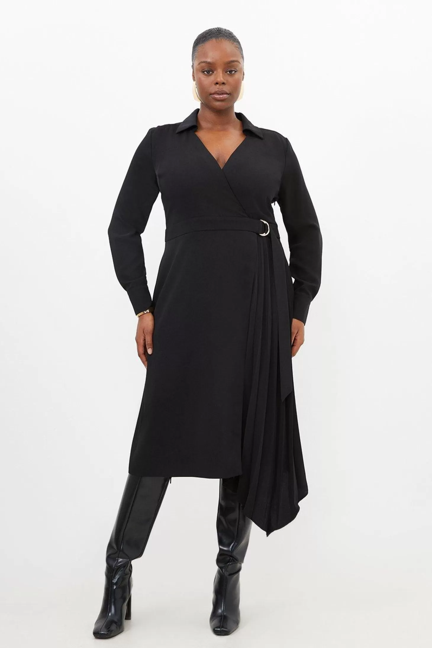 Karen Millen Plus Size Soft Tailored Pleat Detail Belted Shirt Dress