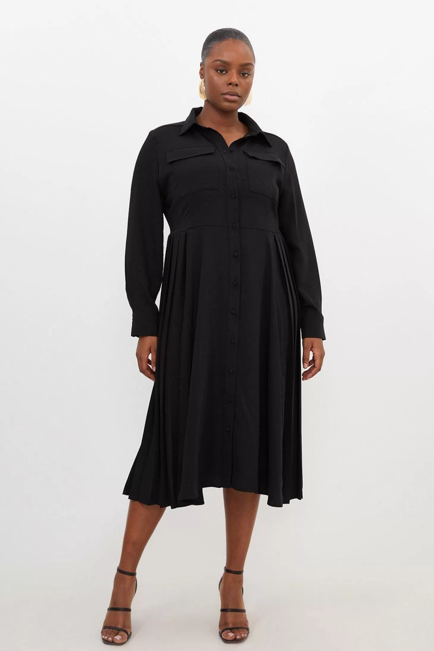 Karen Millen Plus Size Soft Tailored Pleated Pocket Detail Shirt Dress
