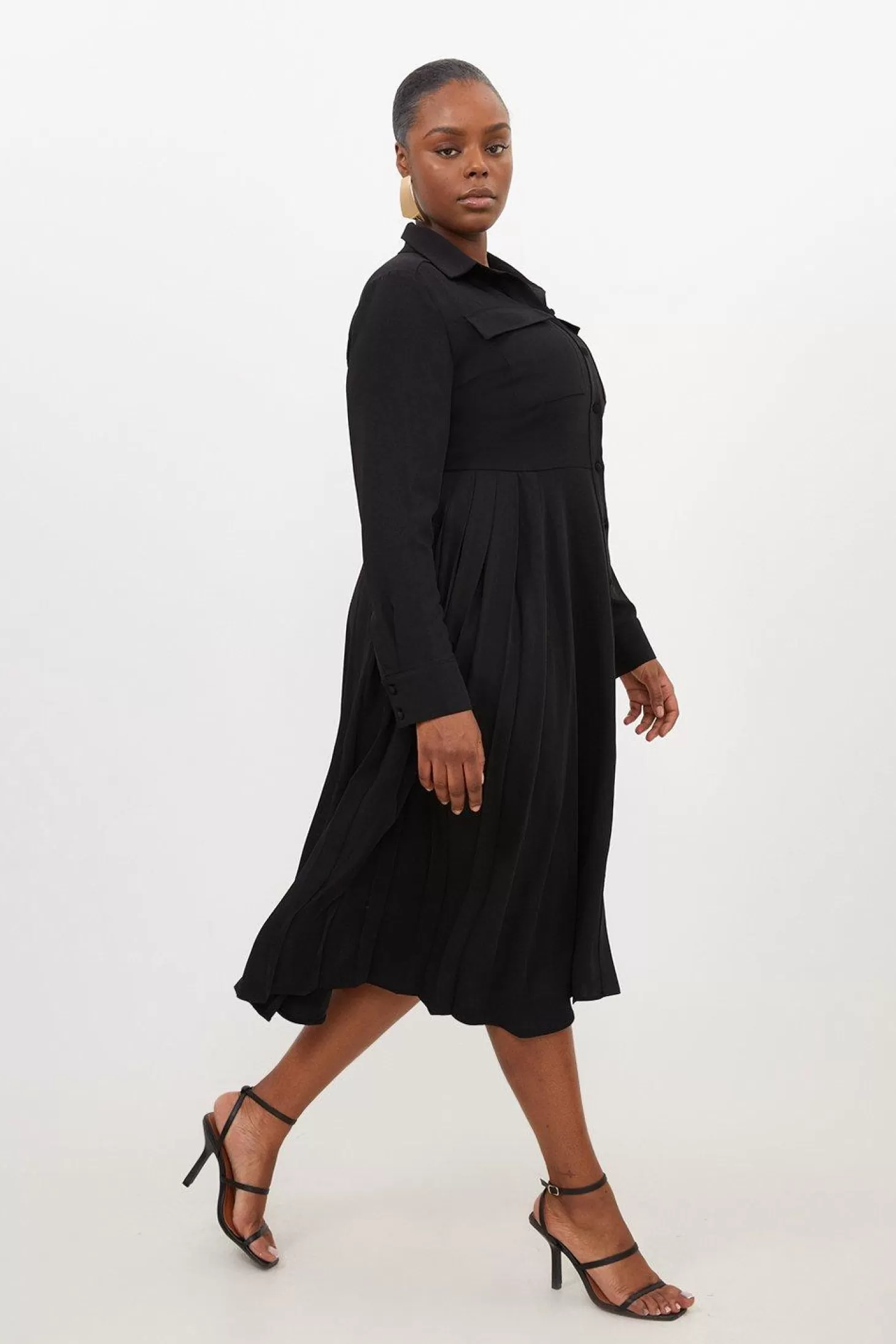 Karen Millen Plus Size Soft Tailored Pleated Pocket Detail Shirt Dress