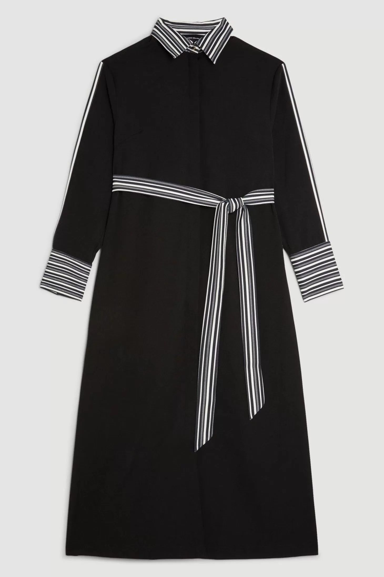 Karen Millen Plus Size Stripe Twill Belted Woven Midi Shirt Dress