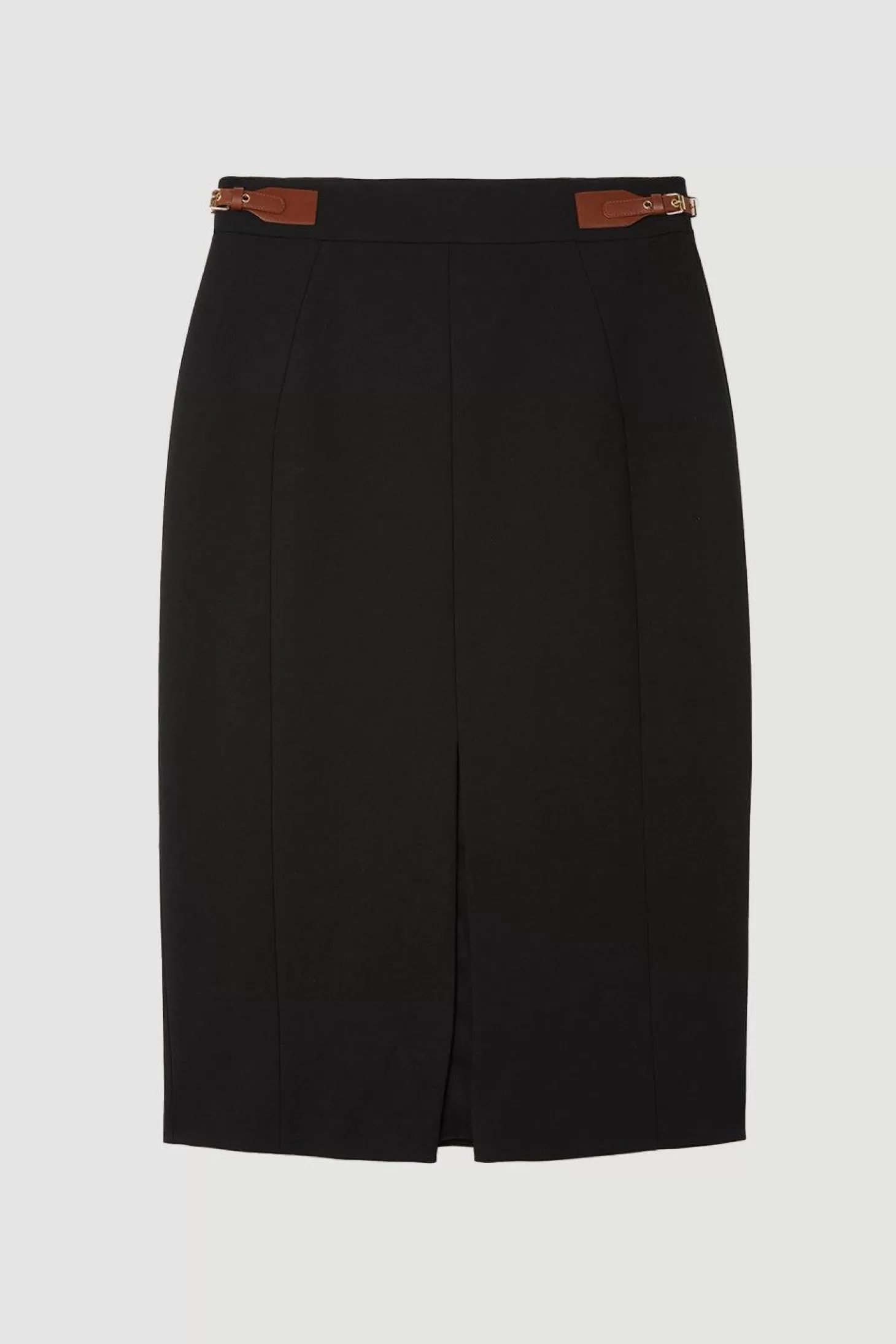 Karen Millen Plus Size Tailored Compact Stretch Tab Detail Midi Skirt