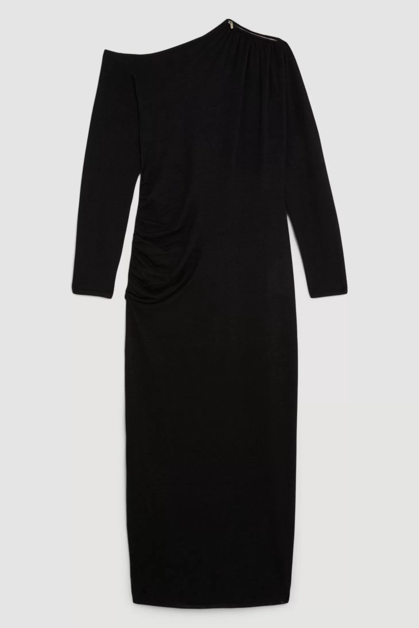 Karen Millen Plus Size Viscose Blend Asymmetric Ruched Knit Maxi Dress