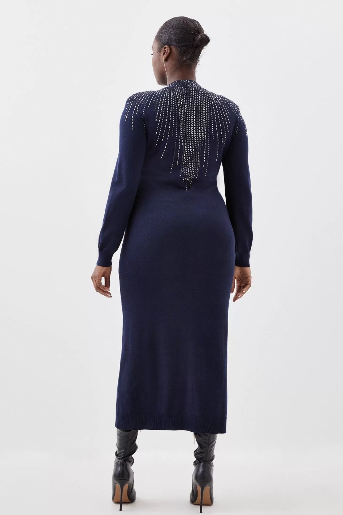 Karen Millen Plus Size Viscose Blend Embellished Knit Midi Dress