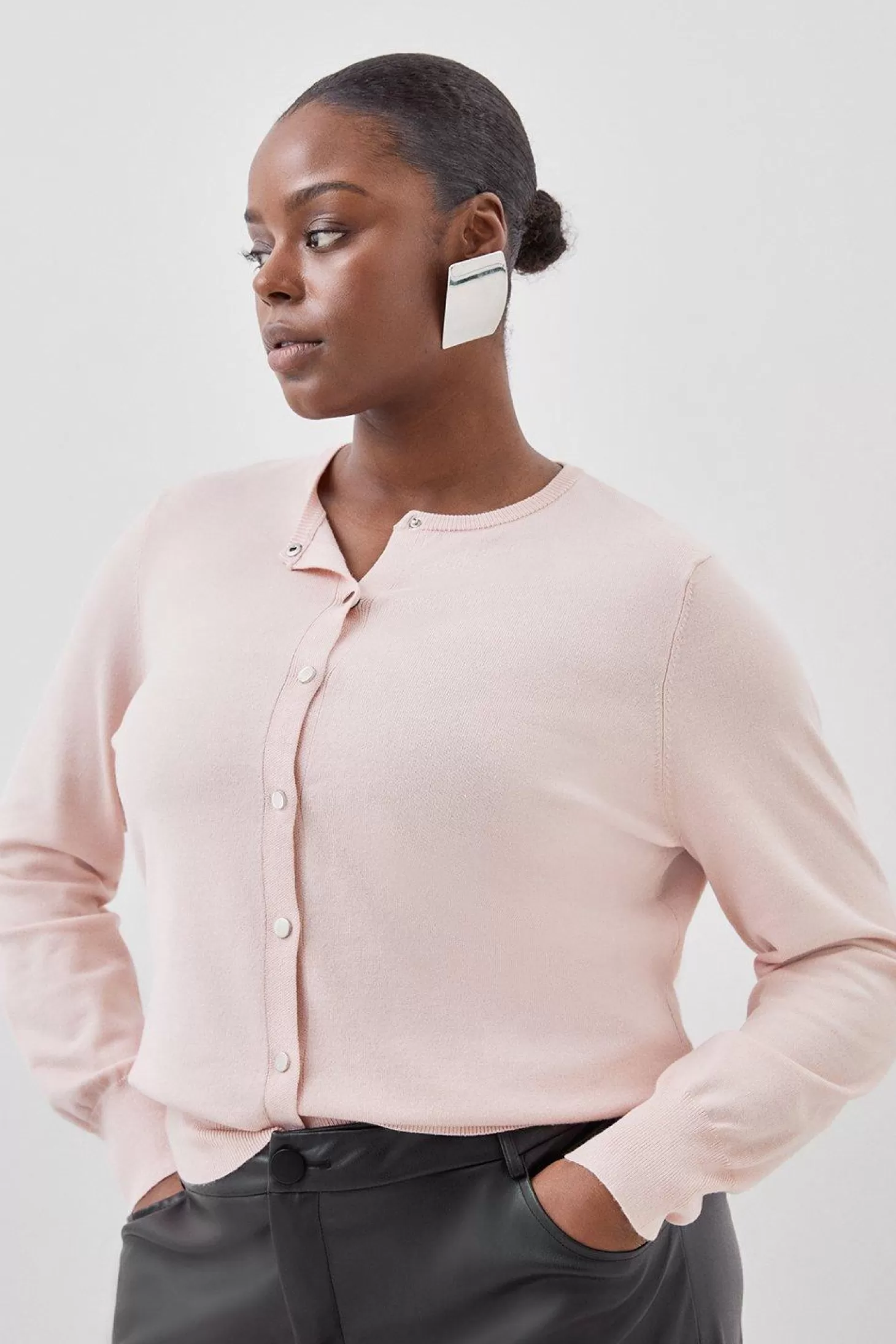 Karen Millen Plus Size Viscose Blend Knit Crew Neck Cardigan
