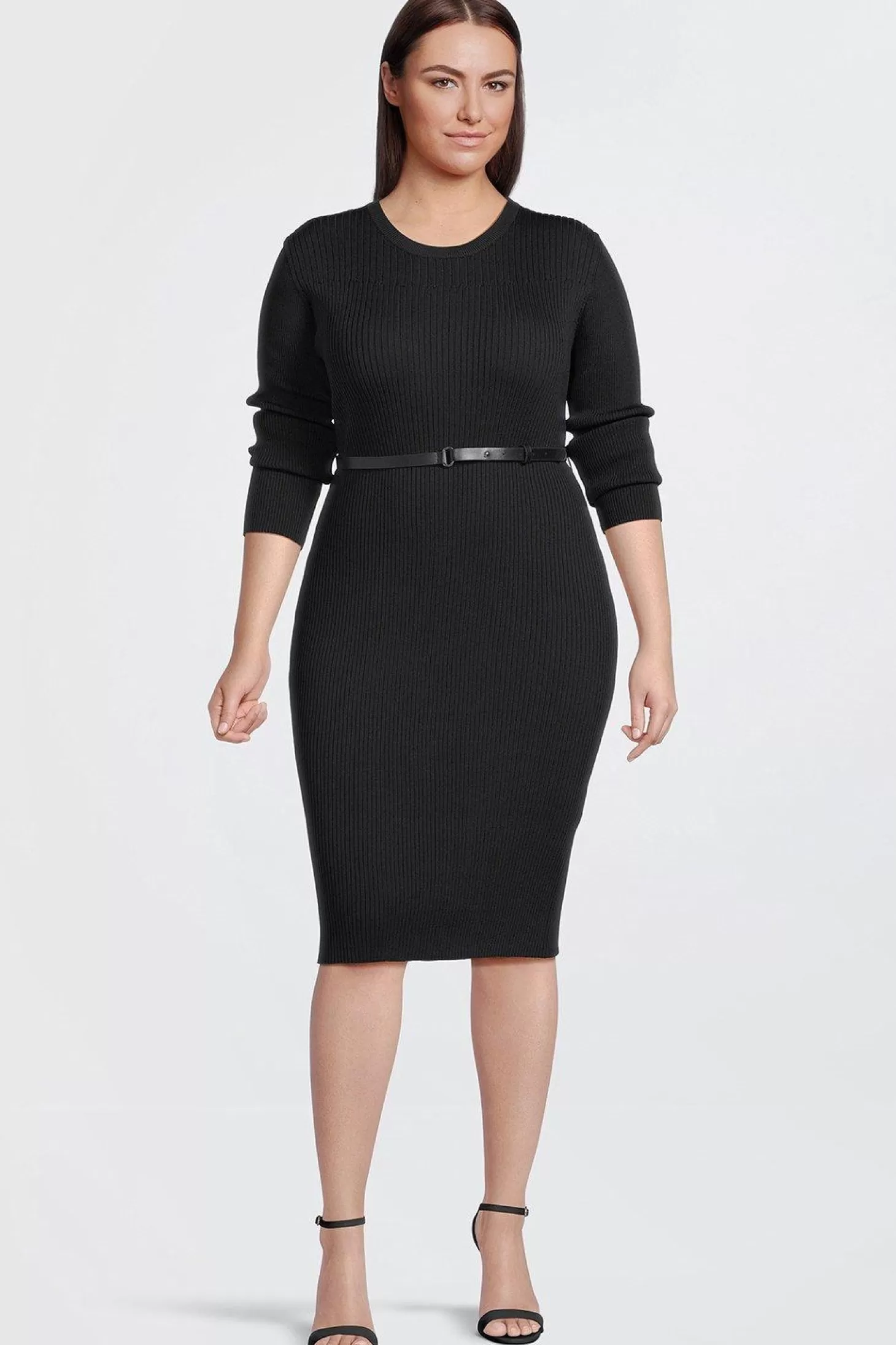 Karen Millen Plus Size Viscose Blend Rib Knit Belted Pencil Dress