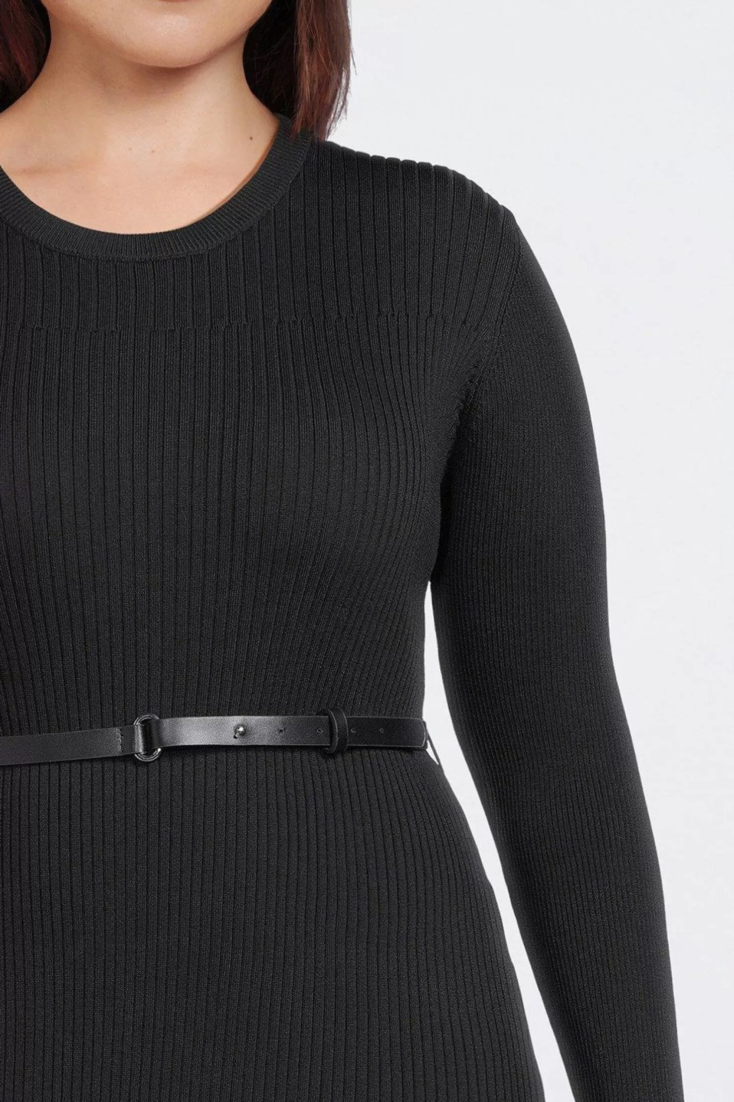 Karen Millen Plus Size Viscose Blend Rib Knit Belted Pencil Dress