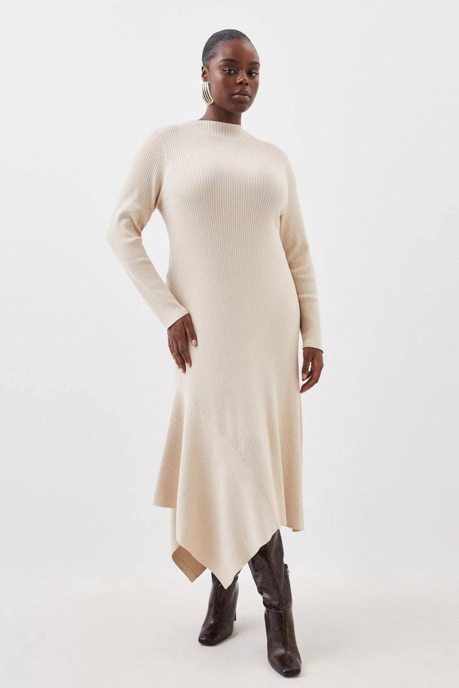 Karen Millen Plus Size Viscose Blend Rib Knit Midaxi Dress