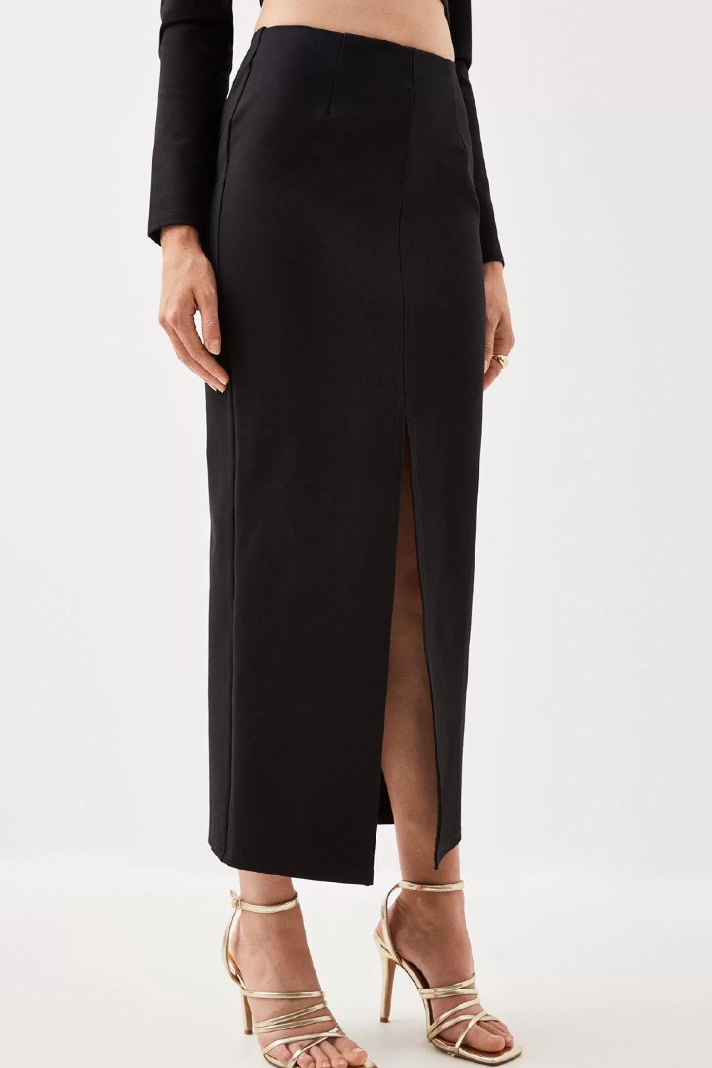 Karen Millen Ponte Long Sleeve Crop Top And Split Front Skirt Jersey Set