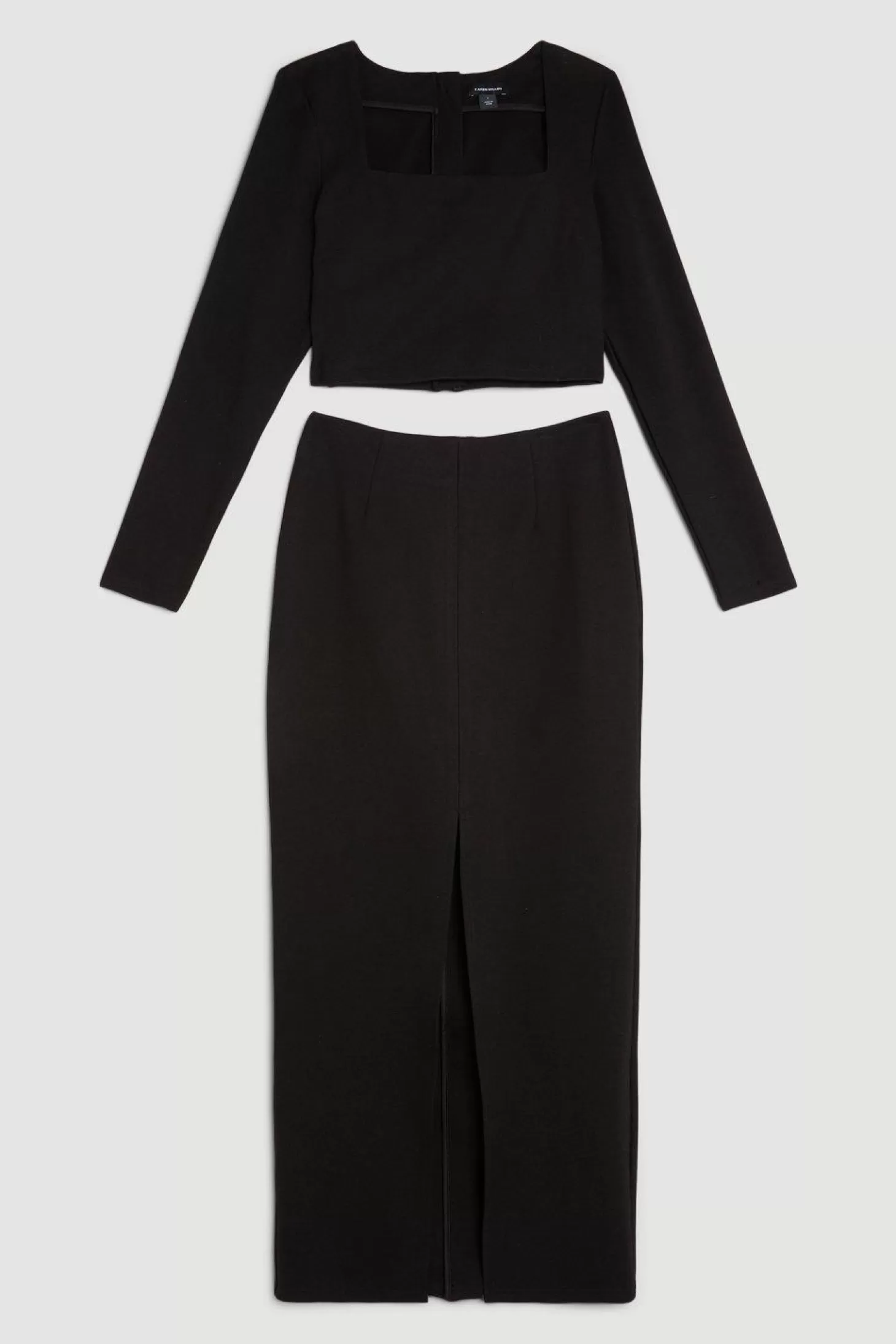 Karen Millen Ponte Long Sleeve Crop Top And Split Front Skirt Jersey Set