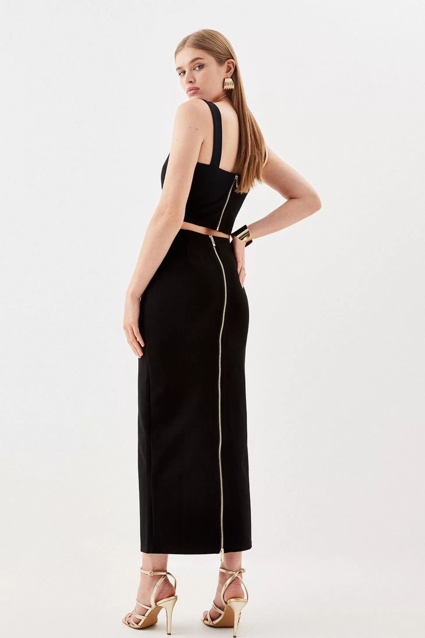 Karen Millen Ponte Strappy Crop Top And Split Front Skirt Jersey Set