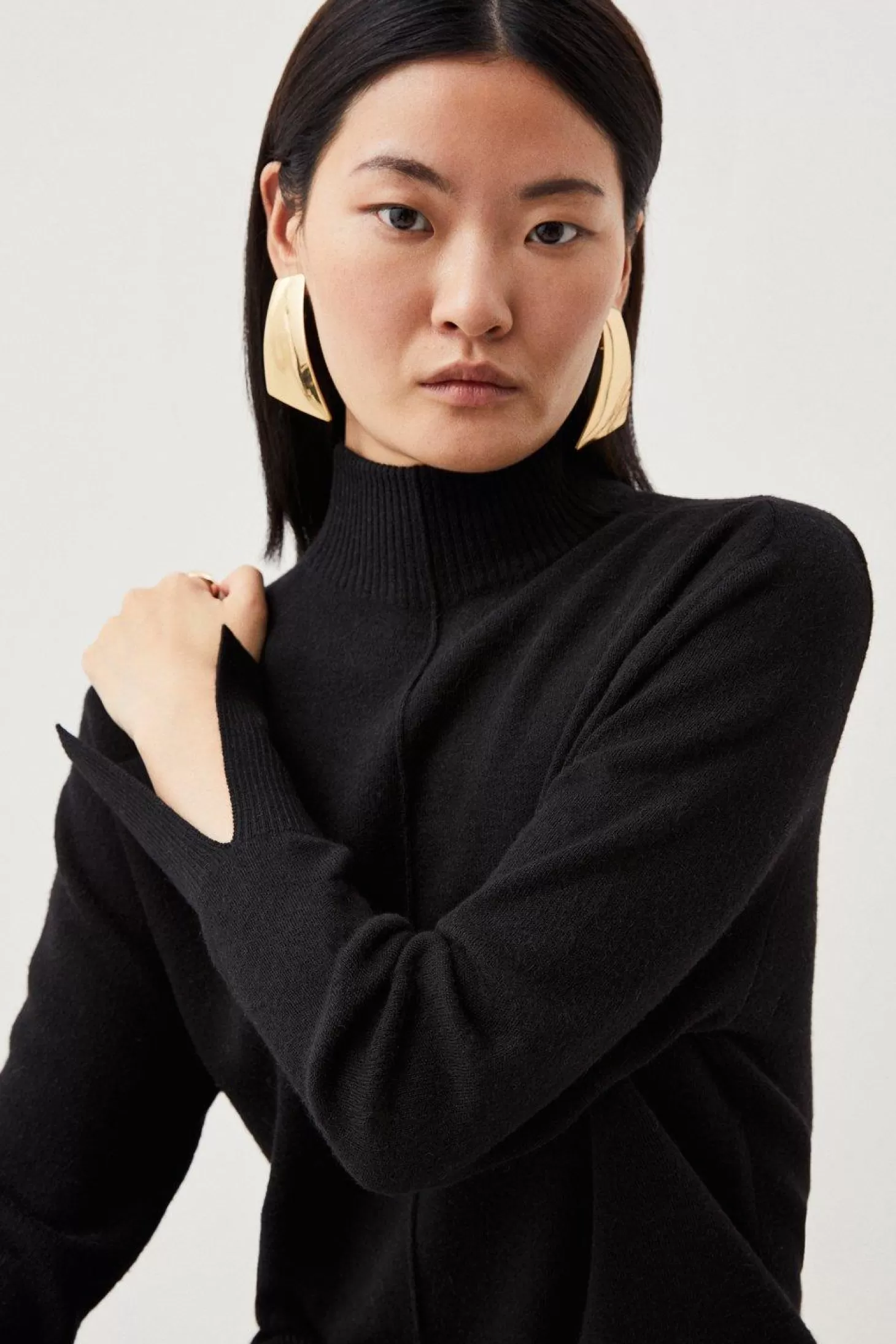 Karen Millen Premium Alpaca Wool Blend Funnel Neck Knit Top With Split Sleeve