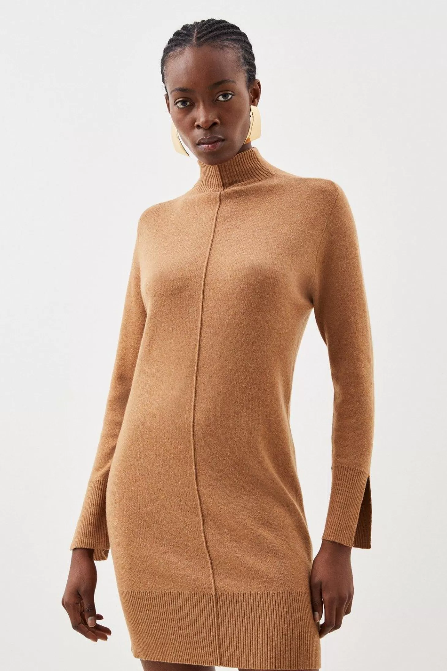 Karen Millen Premium Alpaca Wool Blend Knit Swing Mini Dress With Funnel Neck