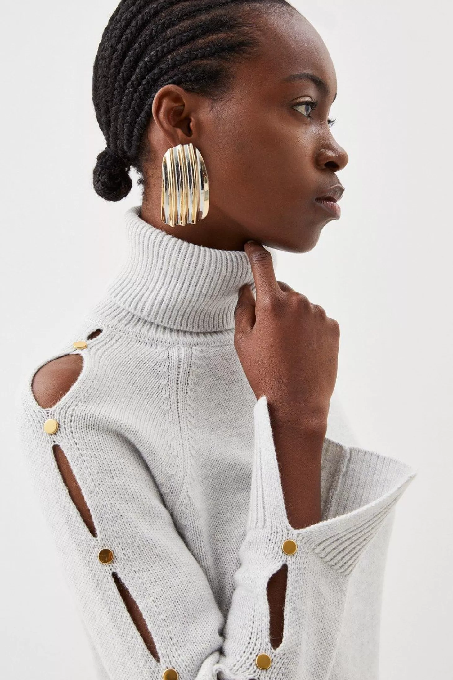 Karen Millen Premium Alpaca Wool Blend Knit Turtleneck Sweater With Open Sleeve Detail