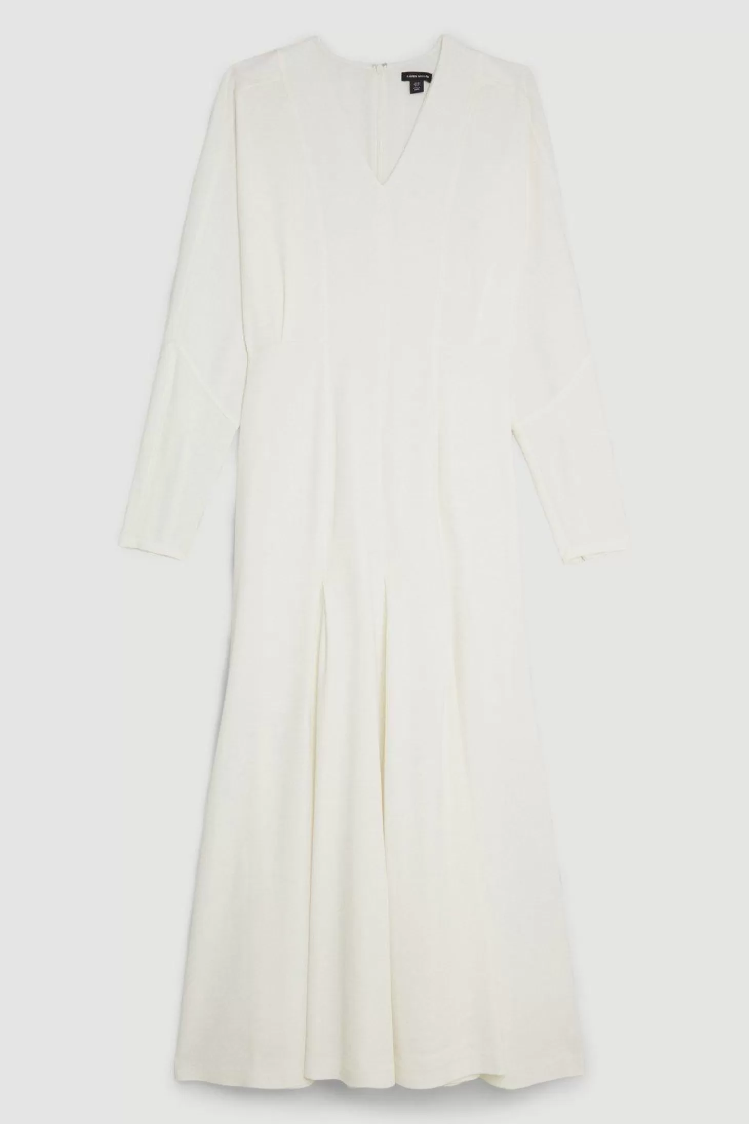 Karen Millen Premium Woven Viscose Crepe V Neck Long Sleeve Midi Dress