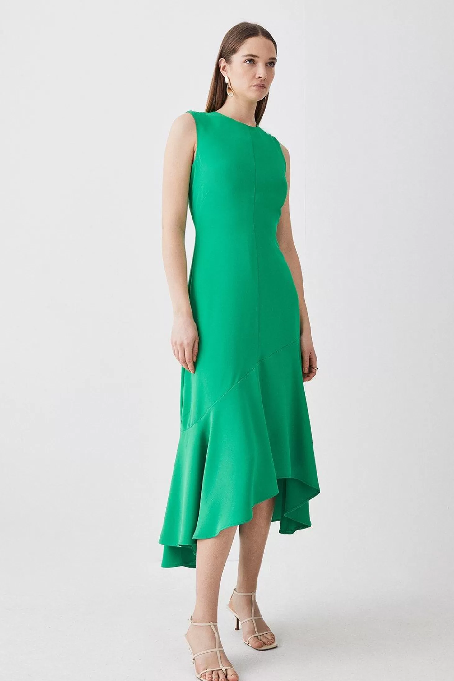 Karen Millen Soft Tailored Sleeveless Full Skirt High Low Midi Dress