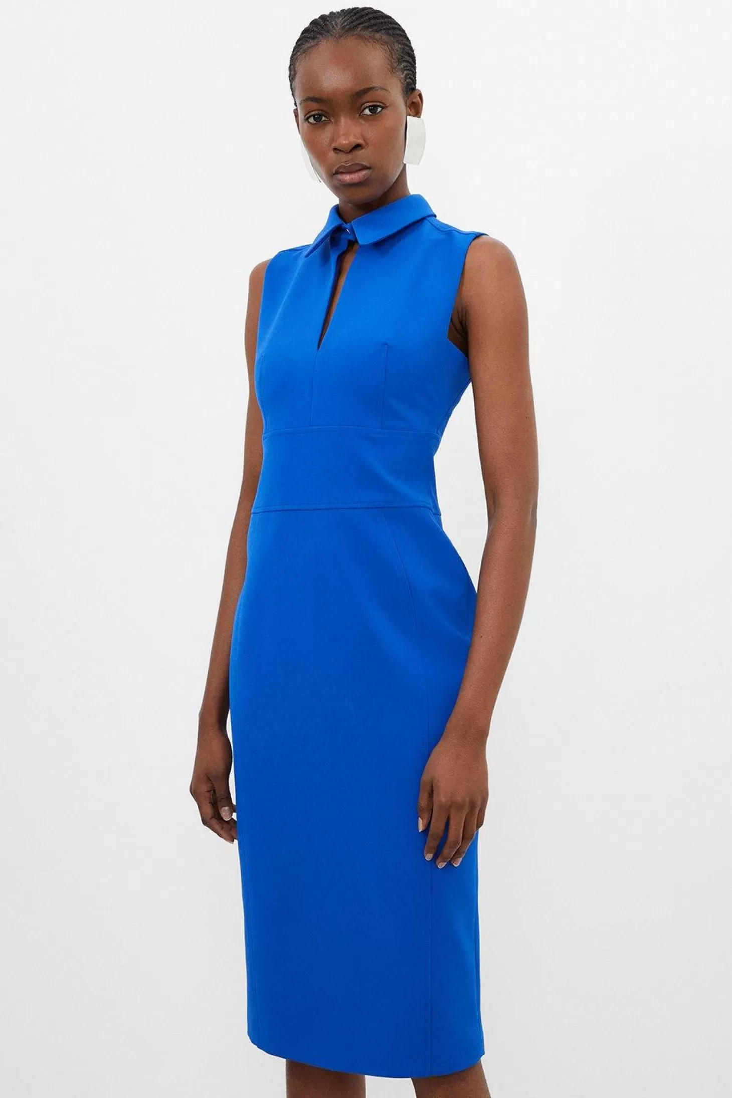 Karen Millen Stretch Crepe Cut Out Detail Collared Tailored Midi Dress