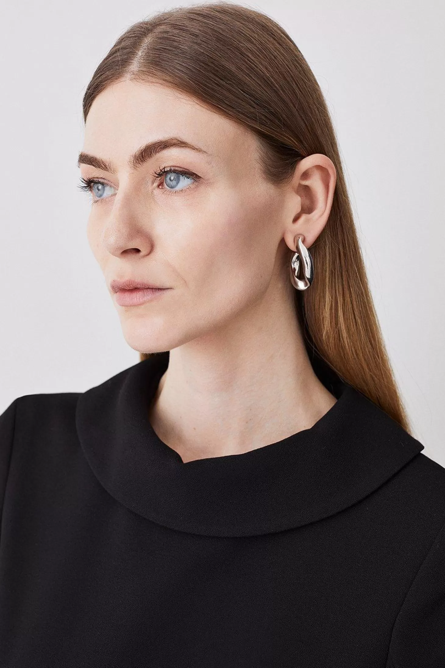 Karen Millen Structured Crepe Turtleneck Dip Hem Midi Dress