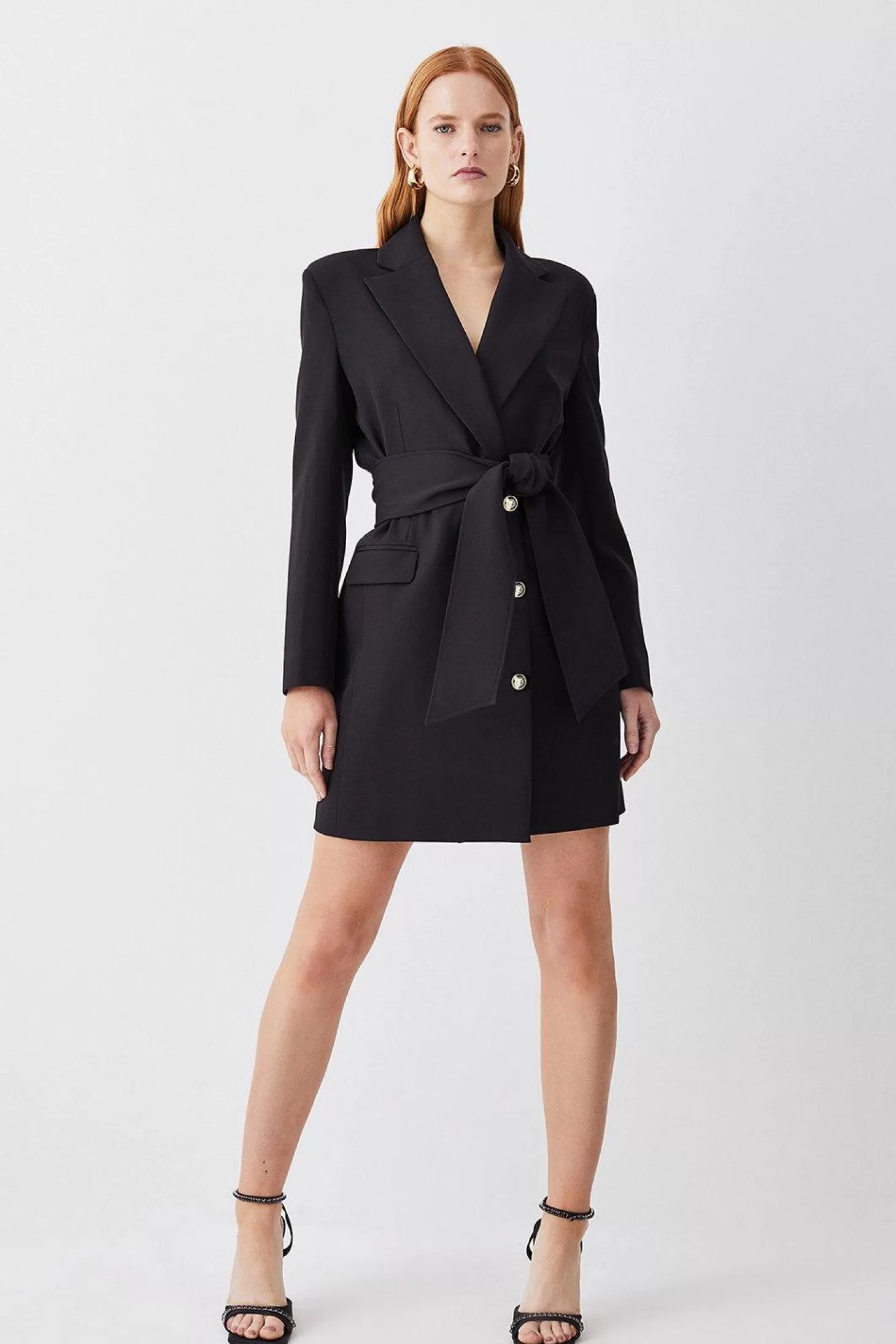 Karen Millen Tailored Compact Essential Self Tie Belted Tuxedo Blazer Mini Dress