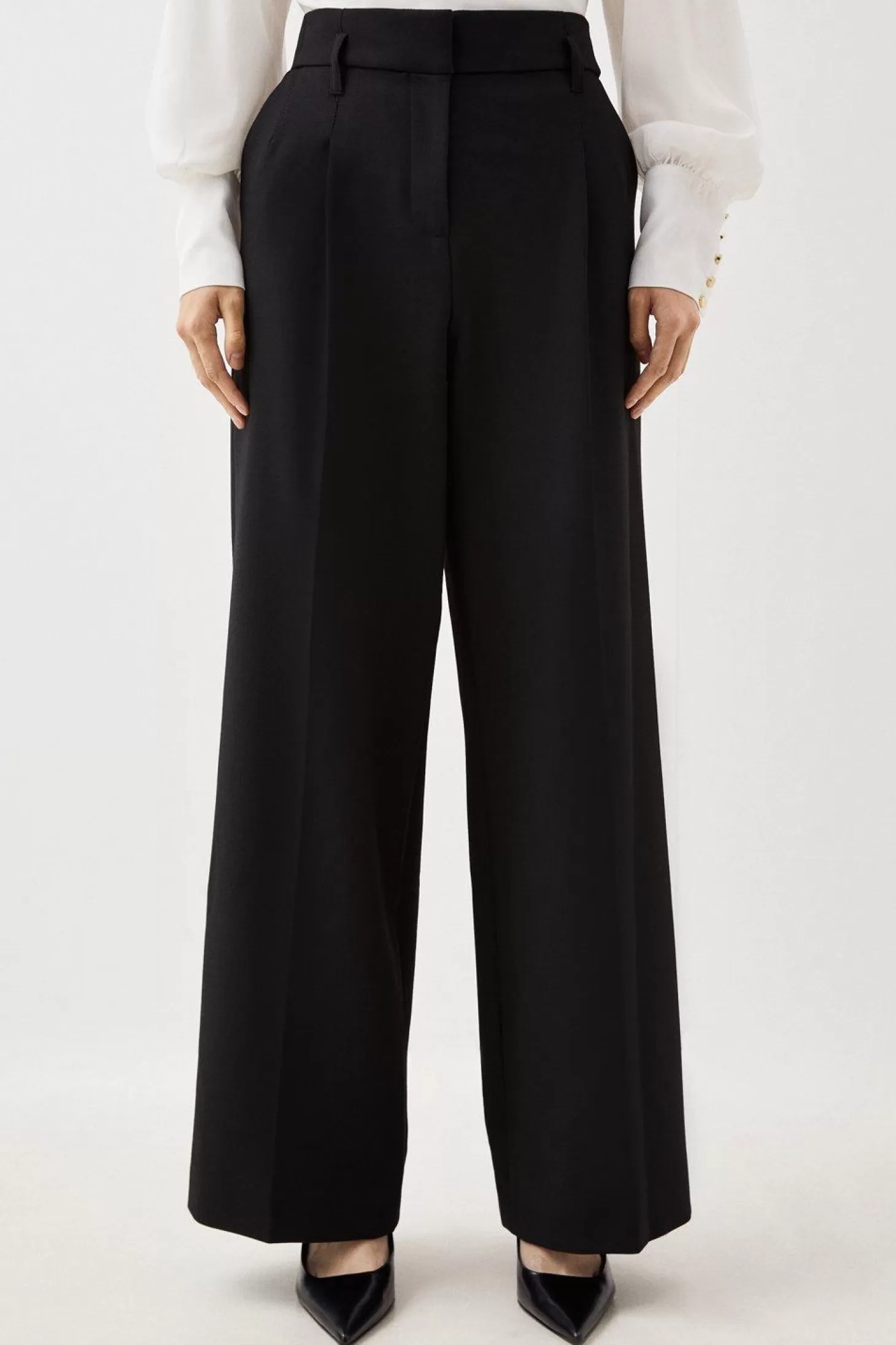 Karen Millen Tailored Compact Stretch Corset Waist Wide Leg Pants