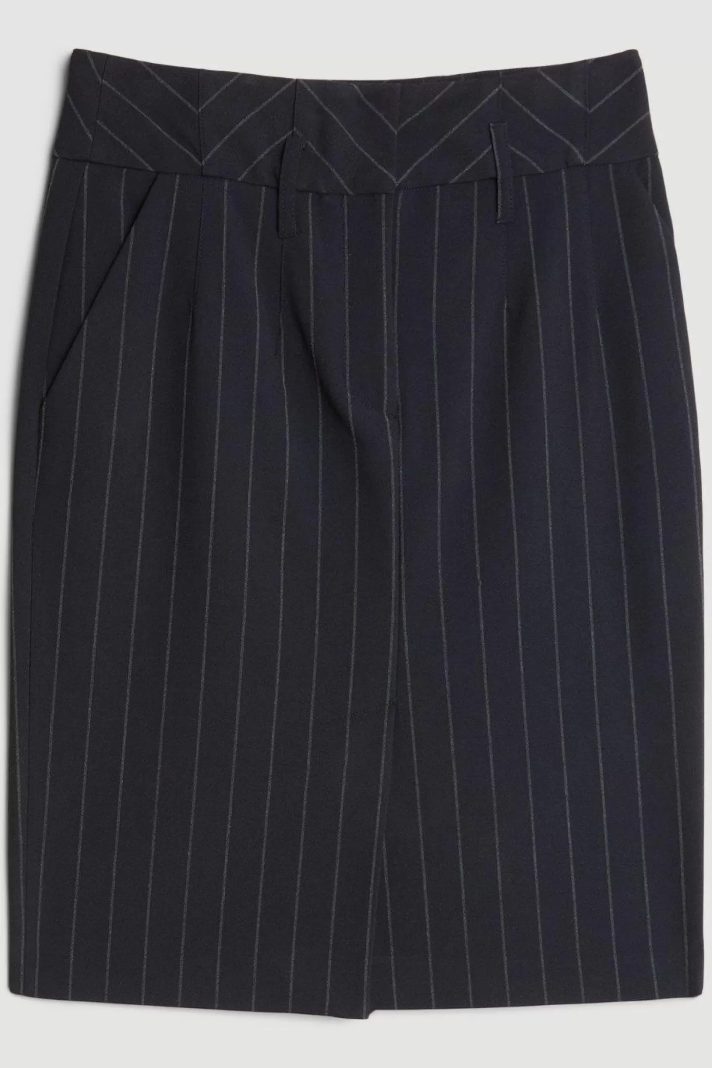 Karen Millen Tailored Corset Waist Striped Midi Skirt