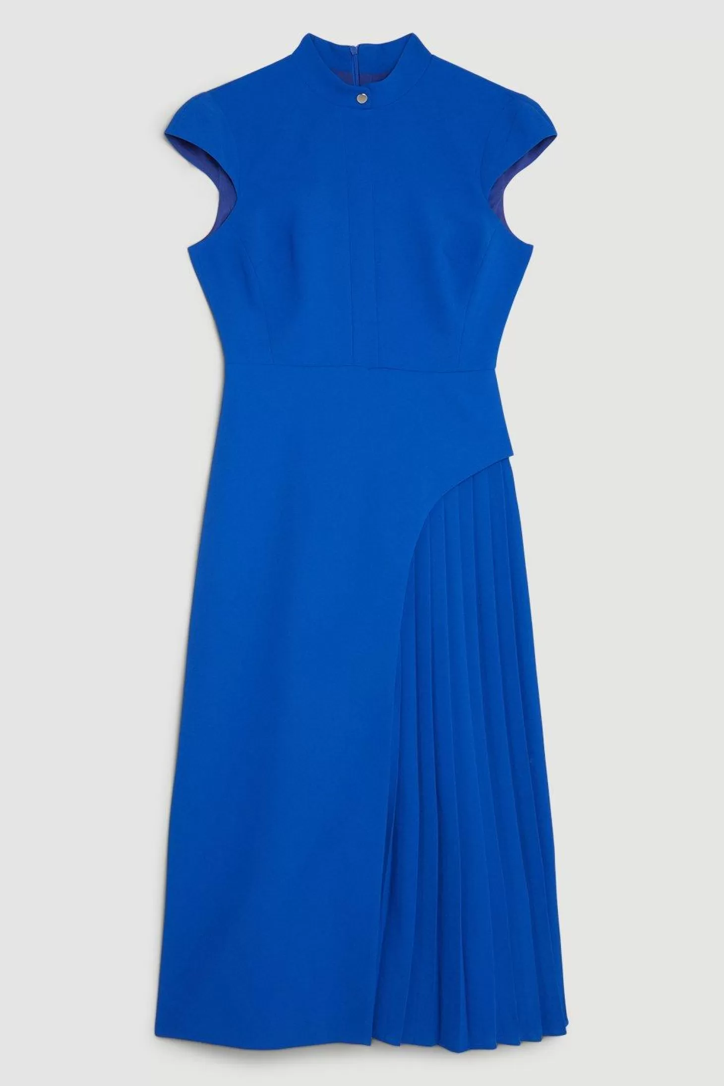 Karen Millen Tailored Crepe High Neck Side Pleat Detail Midi Dress