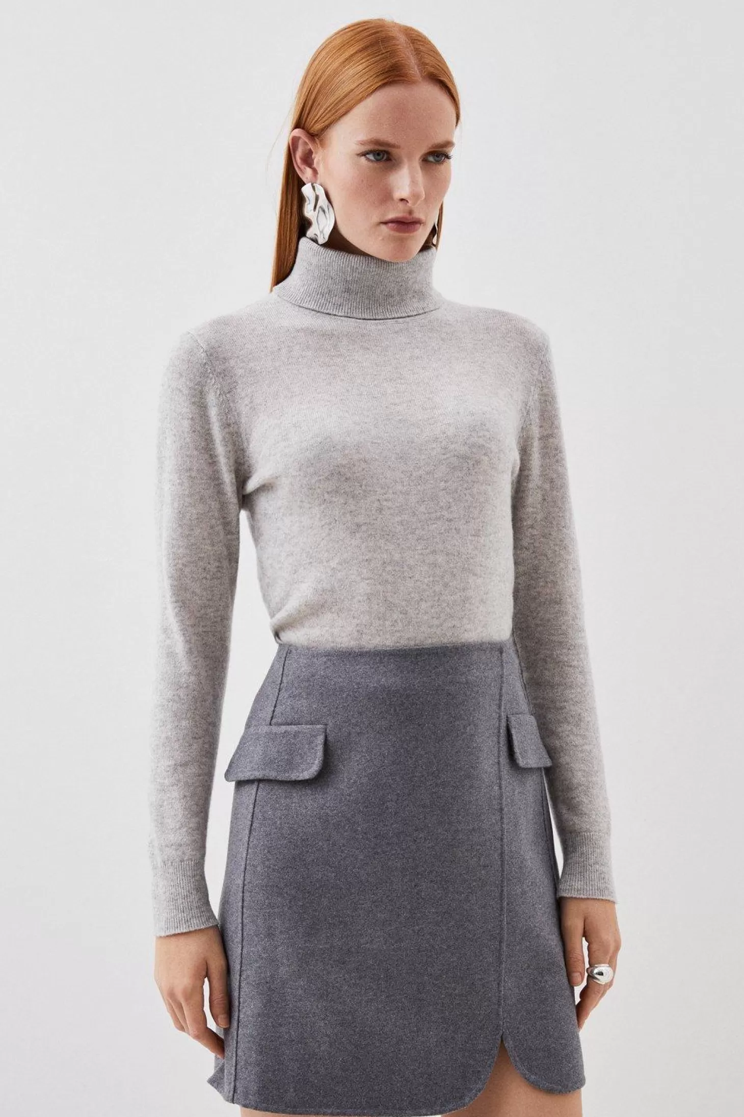 Karen Millen Tailored Double Faced Wool Blend Pocket Detail Mini Wrap Skirt