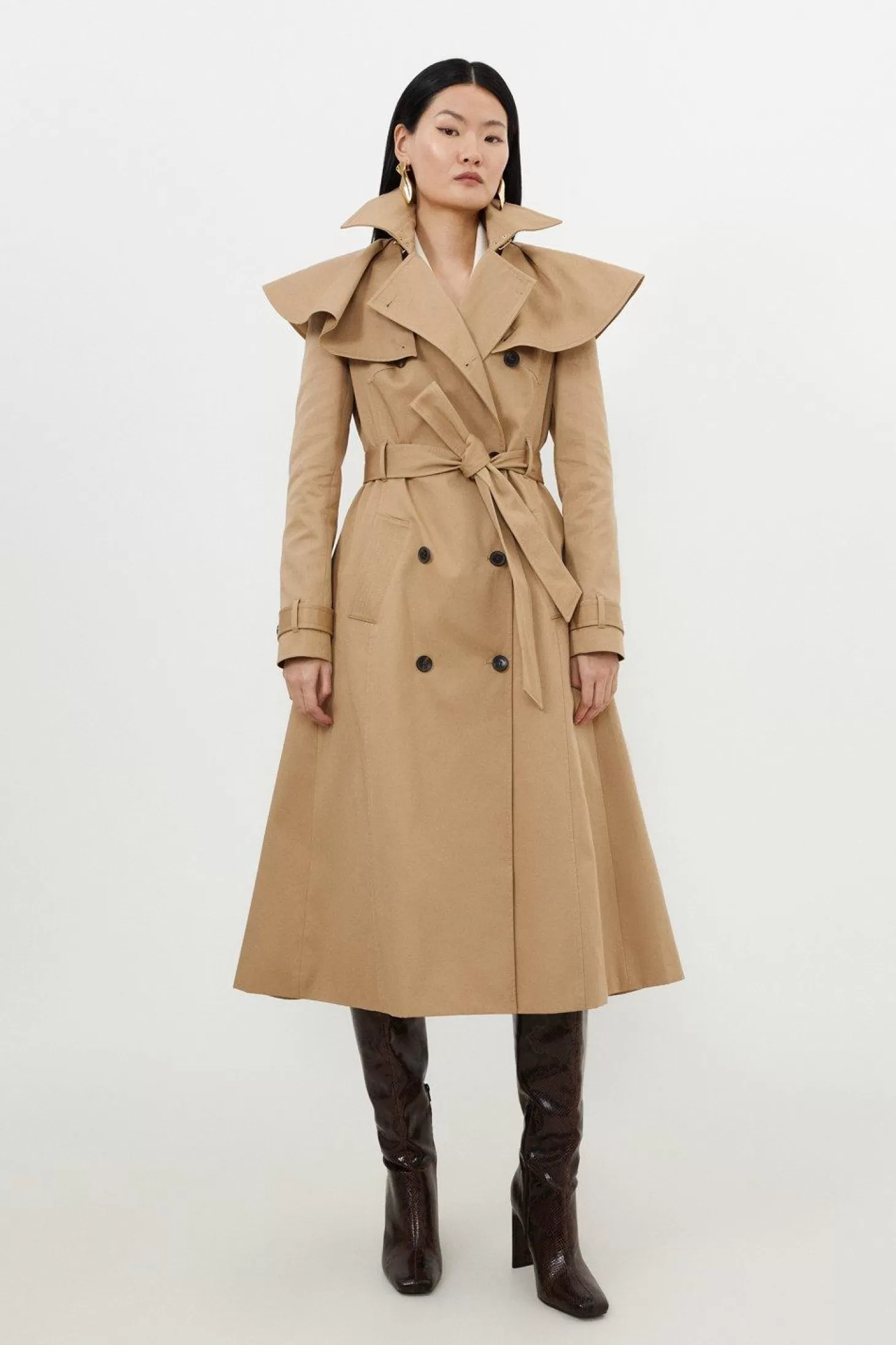 Karen Millen Tailored Draped Storm Flap Detail Belted Trench Coat