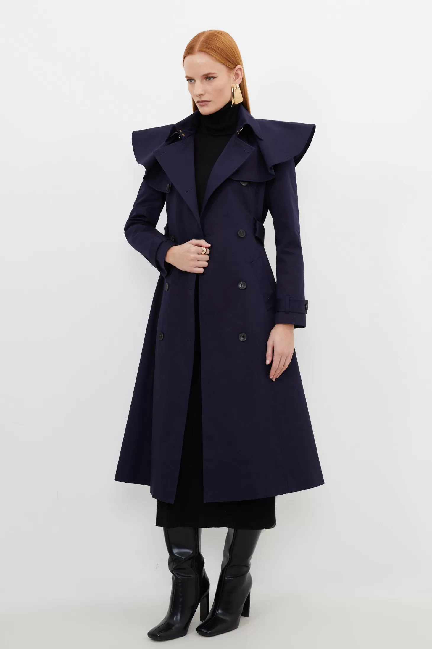 Karen Millen Tailored Draped Storm Flap Detail Belted Trench Coat