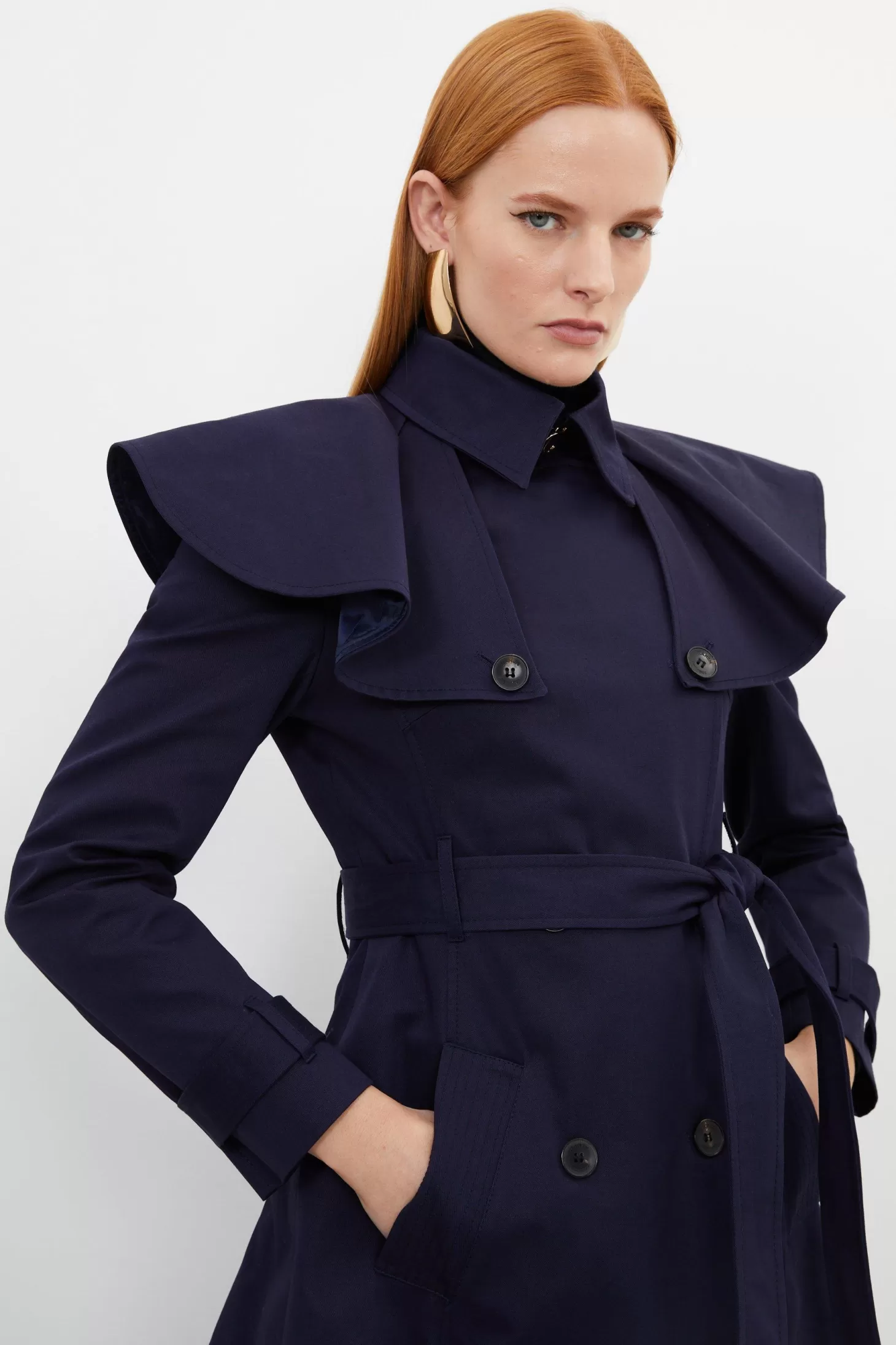 Karen Millen Tailored Draped Storm Flap Detail Belted Trench Coat